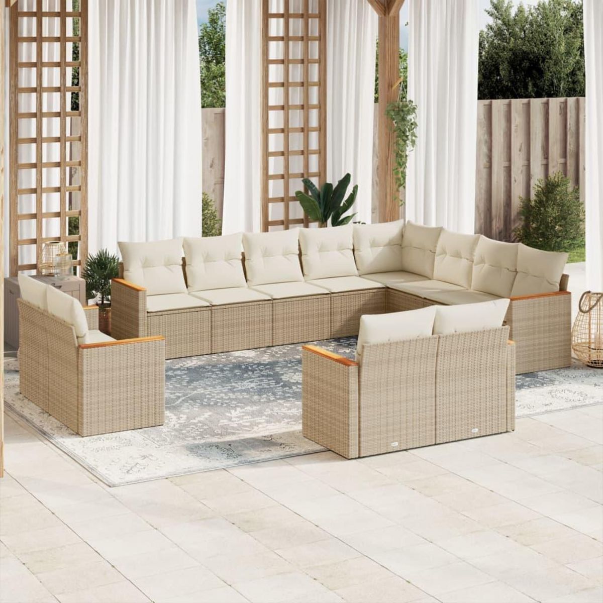 VIDAXL Salon de jardin avec coussins 12 pcs beige resine tressee