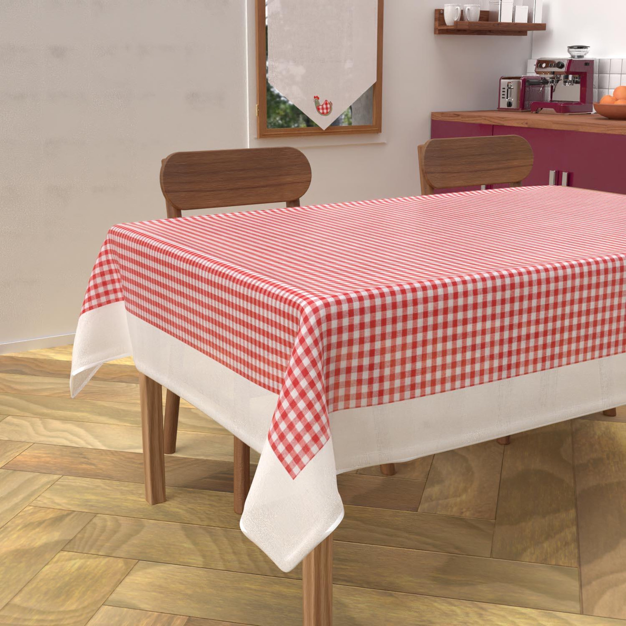 SOLEIL D'OCRE Nappe anti-tâches en coton VICHY, par Soleil d'Ocre. Coloris disponibles : Rouge