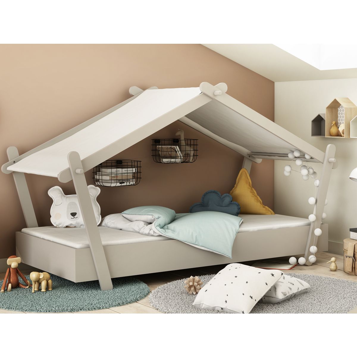 Lit cabane avec sommier 90X200 cm NOA