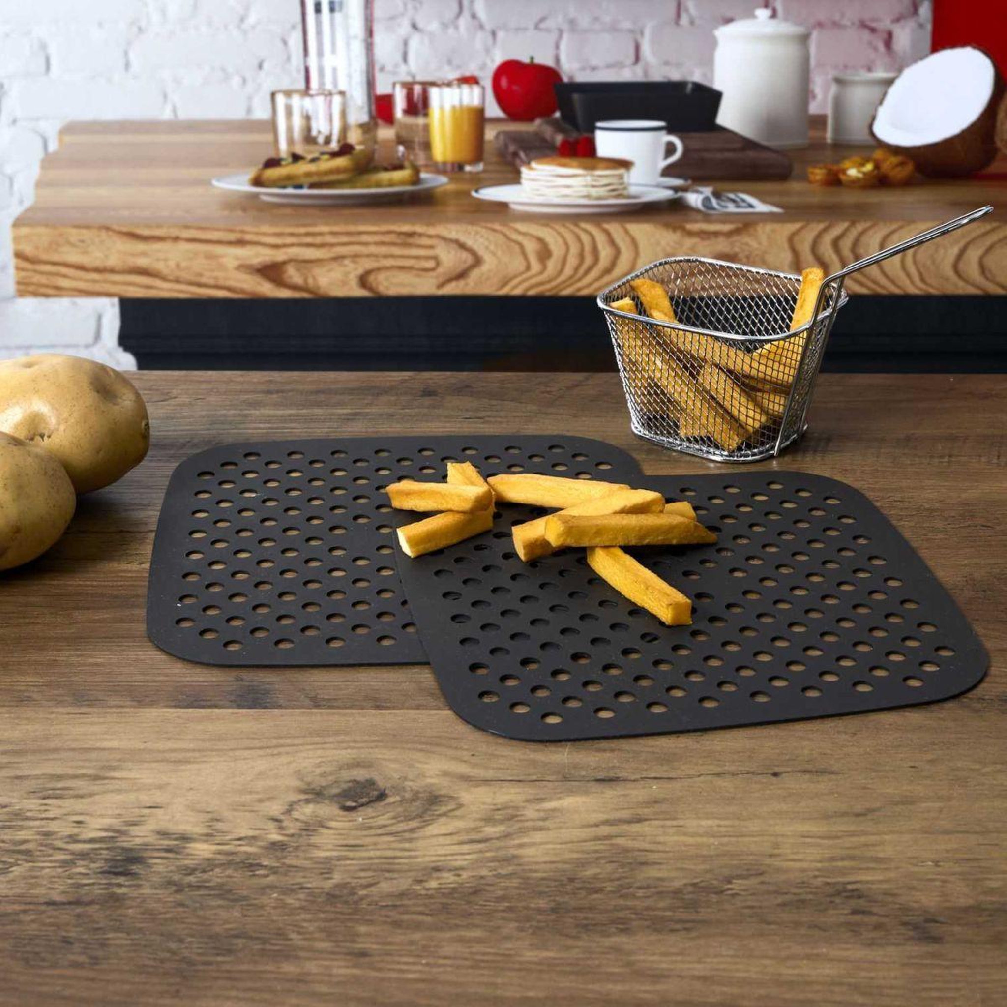 Voir la diapositive 3 : COOK CONCEPT Lot de 2 Tapis de Cuisson Réutilisable  Friteuse à Air  21cm Noir