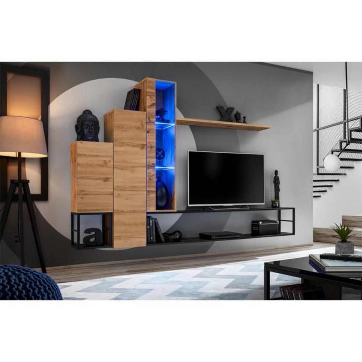 Paris Prix Ensemble Meuble TV Design  Switch VIII  240cm Naturel & Noir