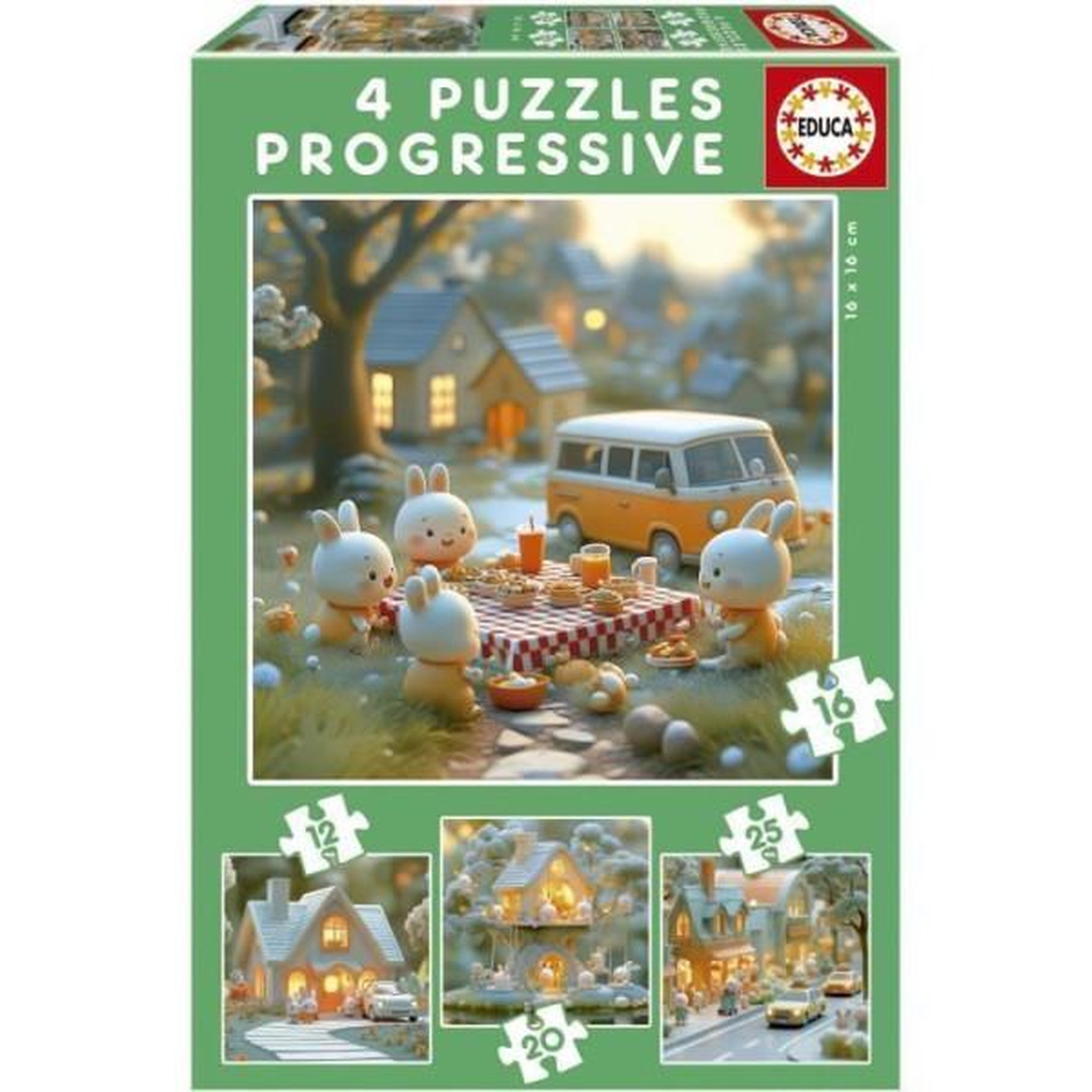 EDUCA Puzzles progressifs - educa - la ville des lapins - 4 puzzles - 12 a 25 pieces - pour enfants
