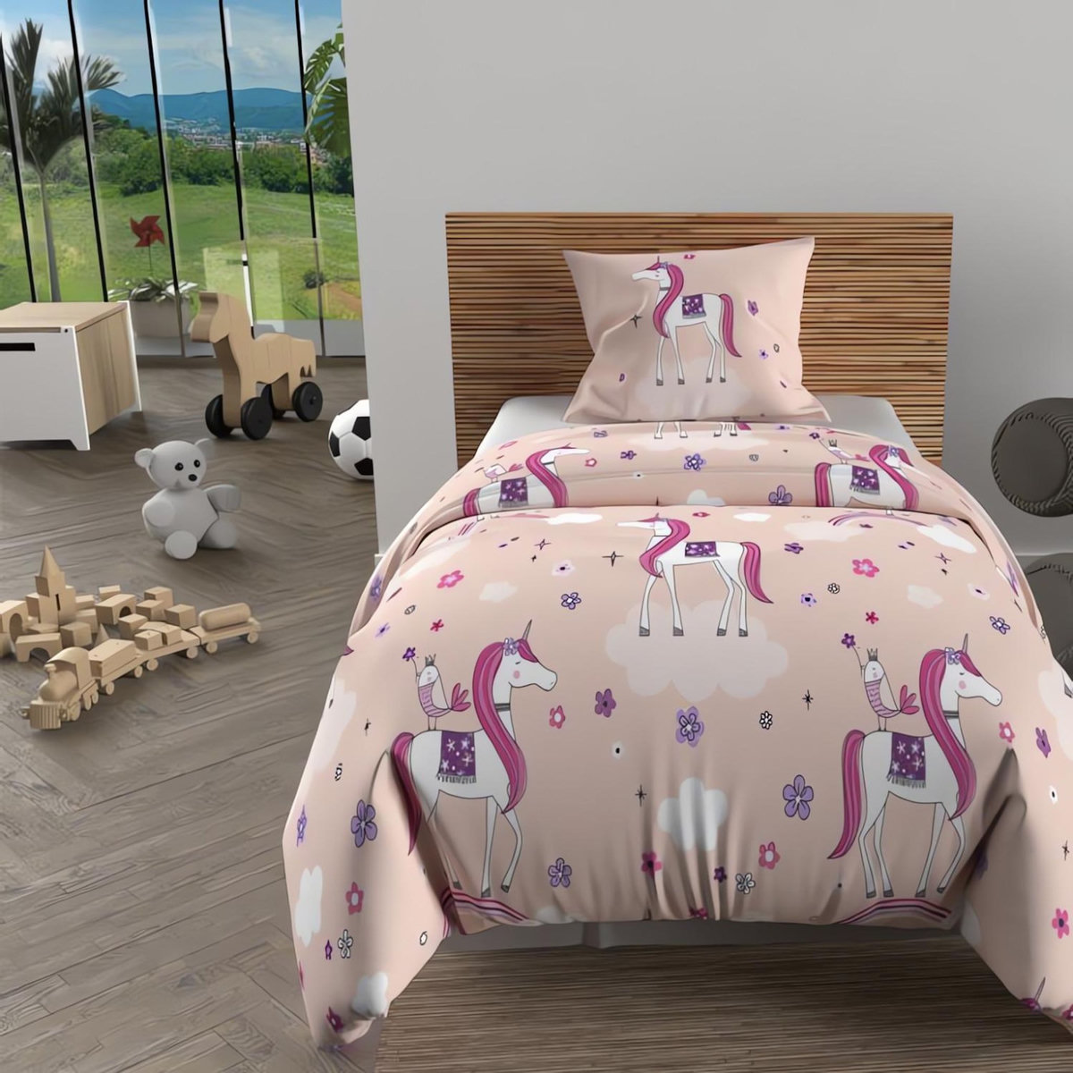 SOLEIL D'OCRE Parure housse de couette LICORNES, 100% coton 57 fils/cm2, par Soleil d'Ocre