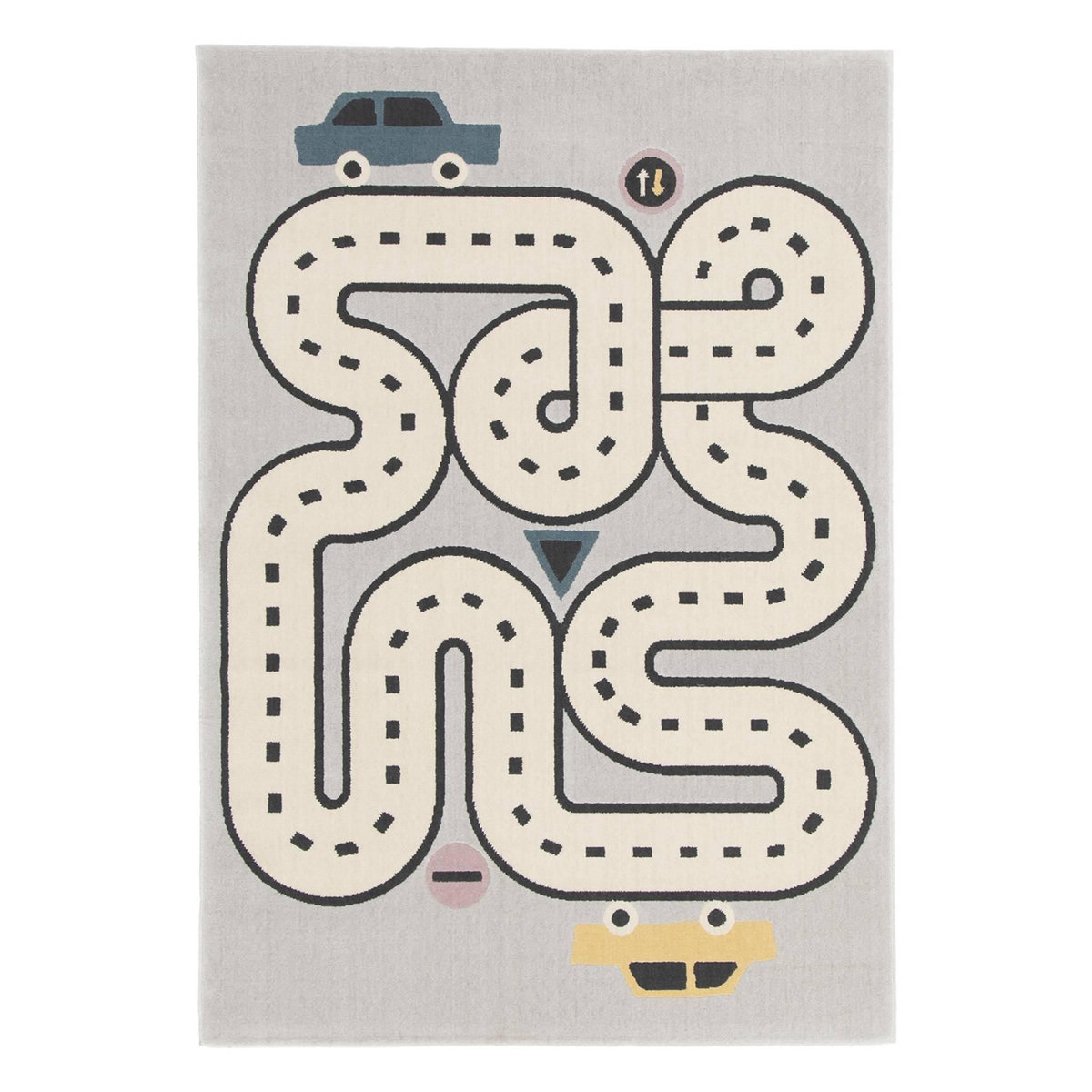 SWEEEK Tapis enfant circuit de voiture gris clair poils ras 120 x 170cm