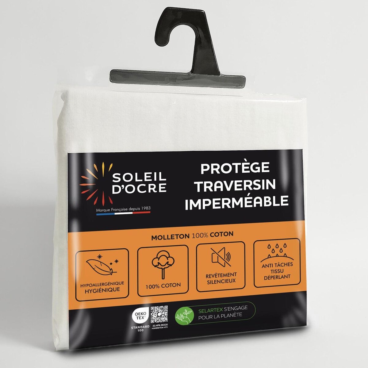 SOLEIL D'OCRE Taie protège traversin coton 70x140 cm MOLLETON imperméable, par Soleil d'ocre