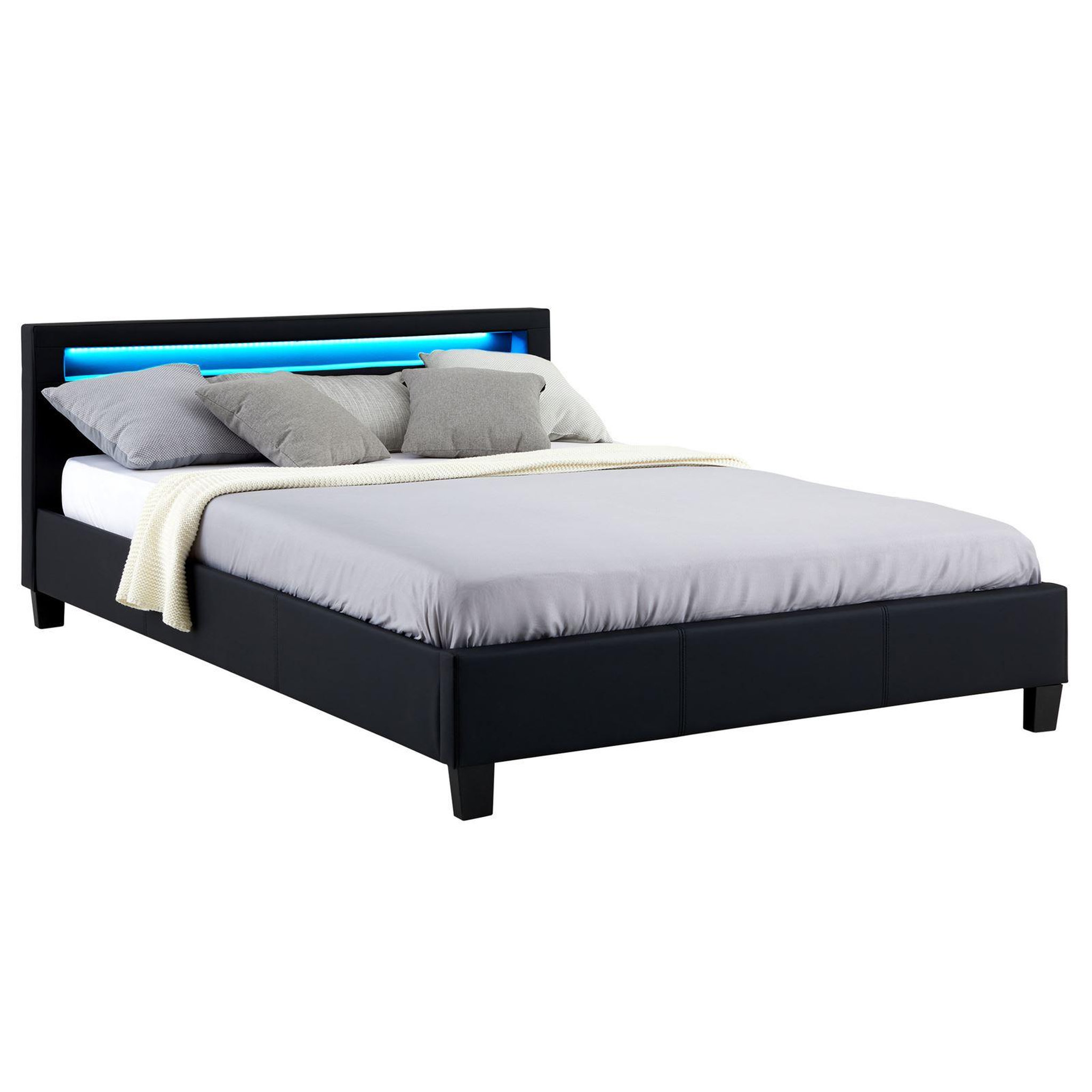 Voir la diapositive 1 : IDIMEX Lit LED double PINOT 140x190 cm, avec sommier, revêtement synthétique