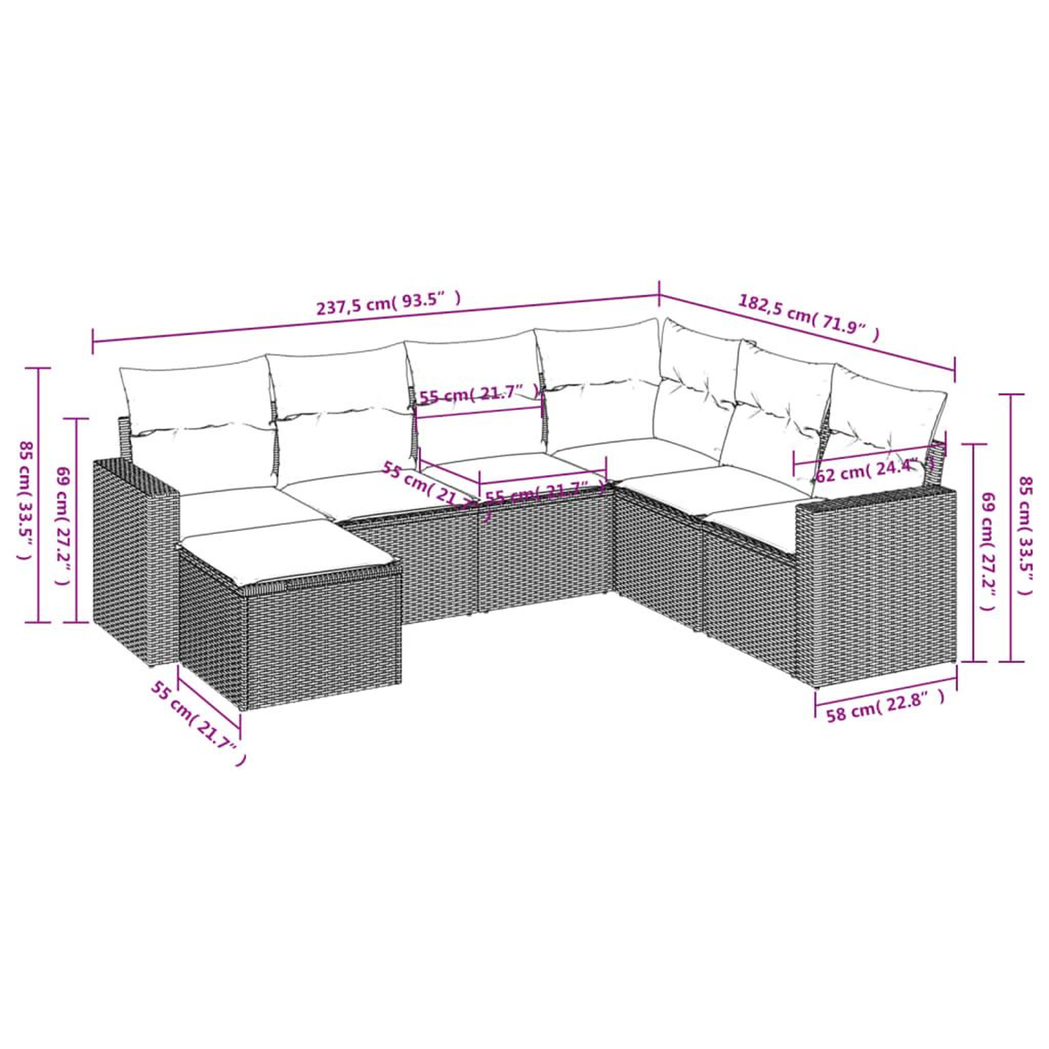 Voir la diapositive 3 : VIDAXL Salon de jardin avec coussins 7 pcs gris clair resine tressee