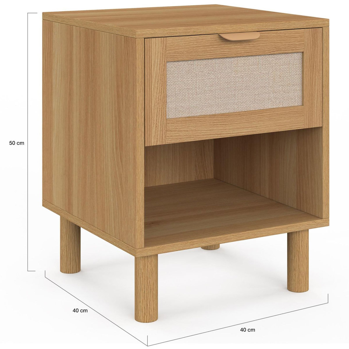 ID MARKET Lot de 2 tables de chevet ROBIN 1 tiroir avec niche bois et effet lin