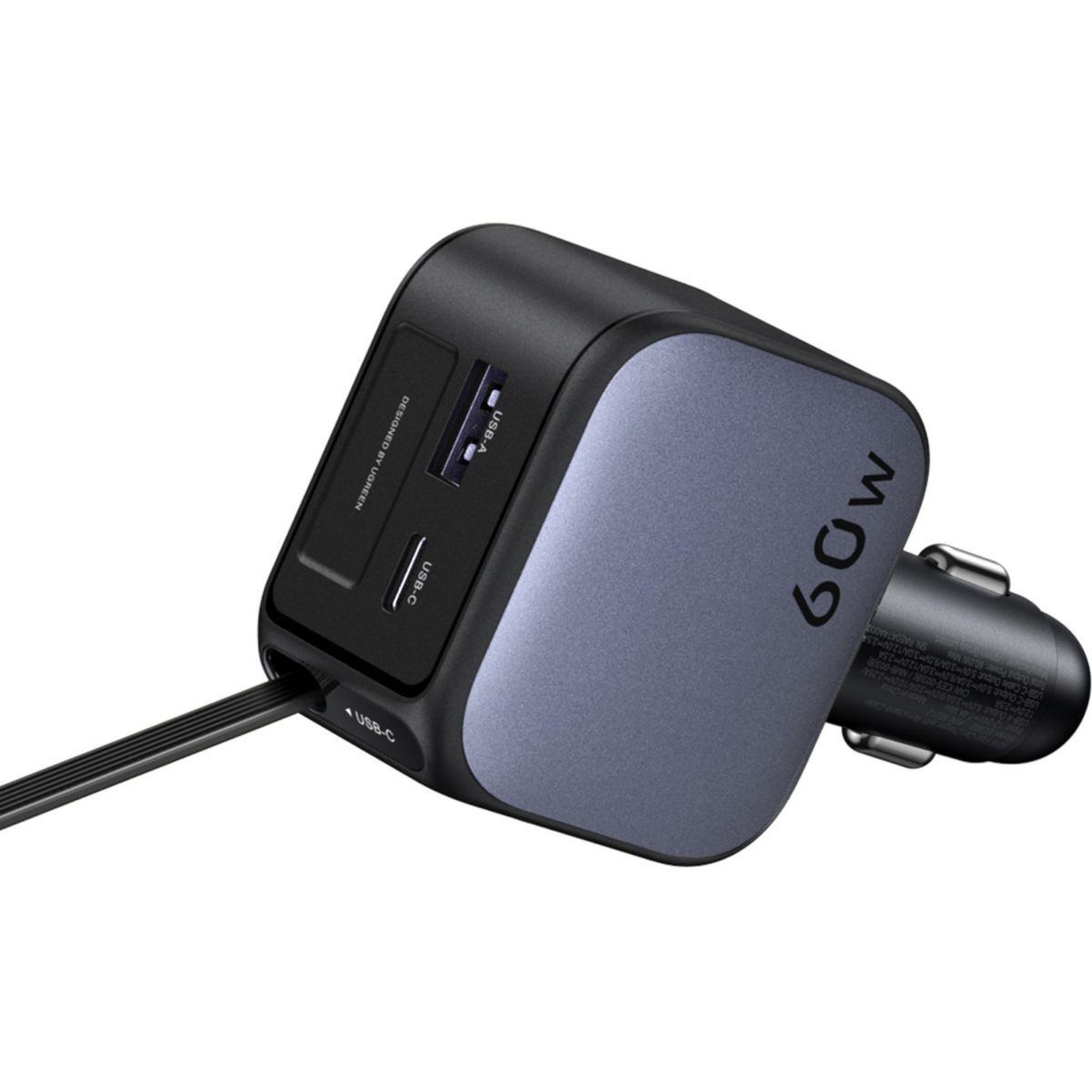 Voir la diapositive 3 : UGREEN Chargeur allume cigare Retractable USBC/USBA Noir 60W