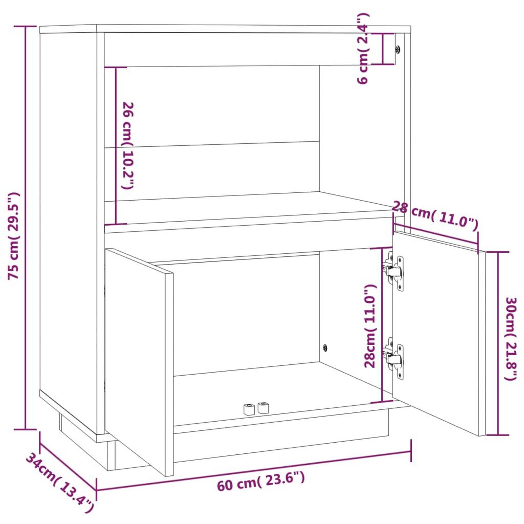 Voir la diapositive 6 : VIDAXL Buffet 60x34x75 cm Bois massif de pin