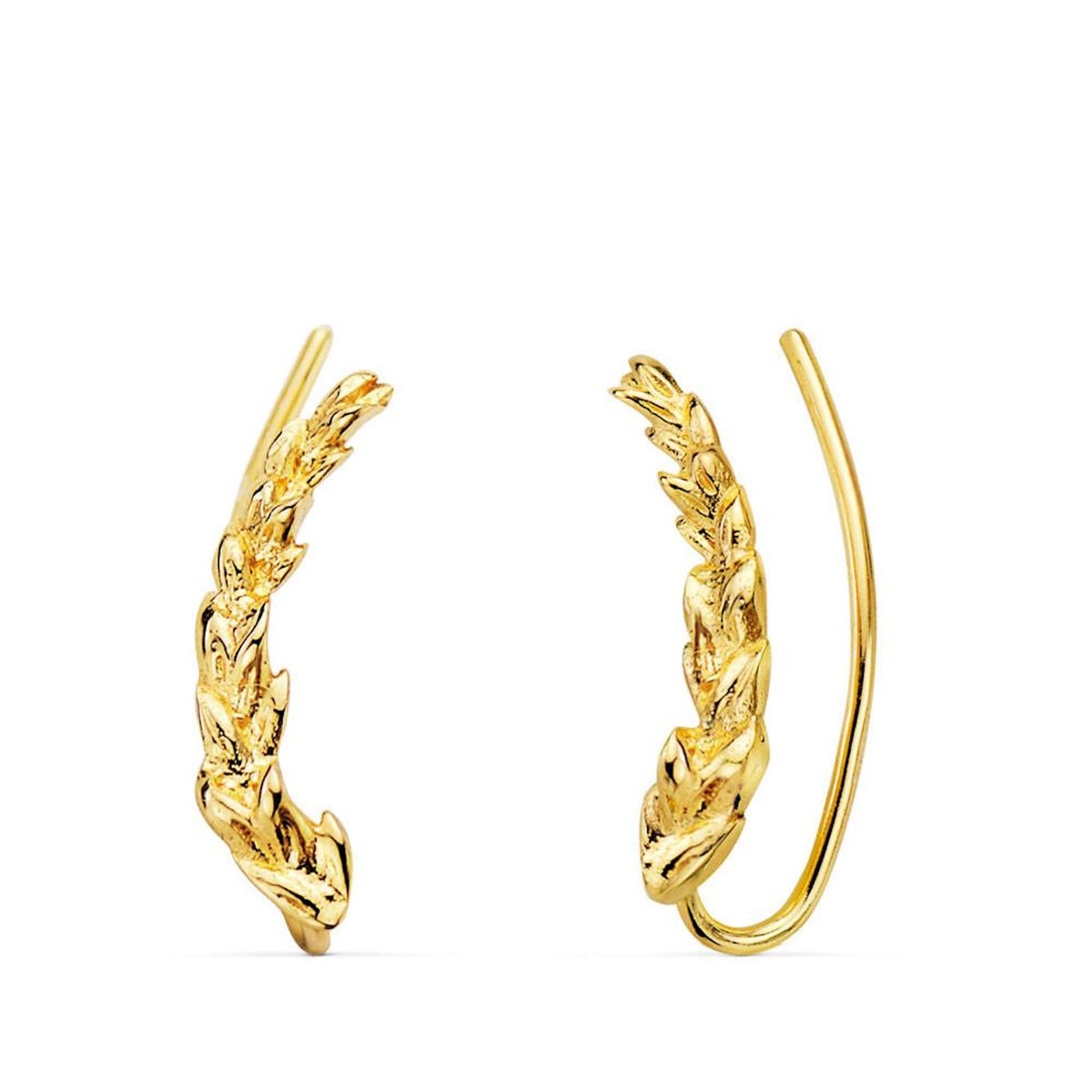 L'ATELIER D'AZUR Boucles d'Oreilles Or 18 Carats 750 Jaune - Contours Grimpeurs - Feuilles
