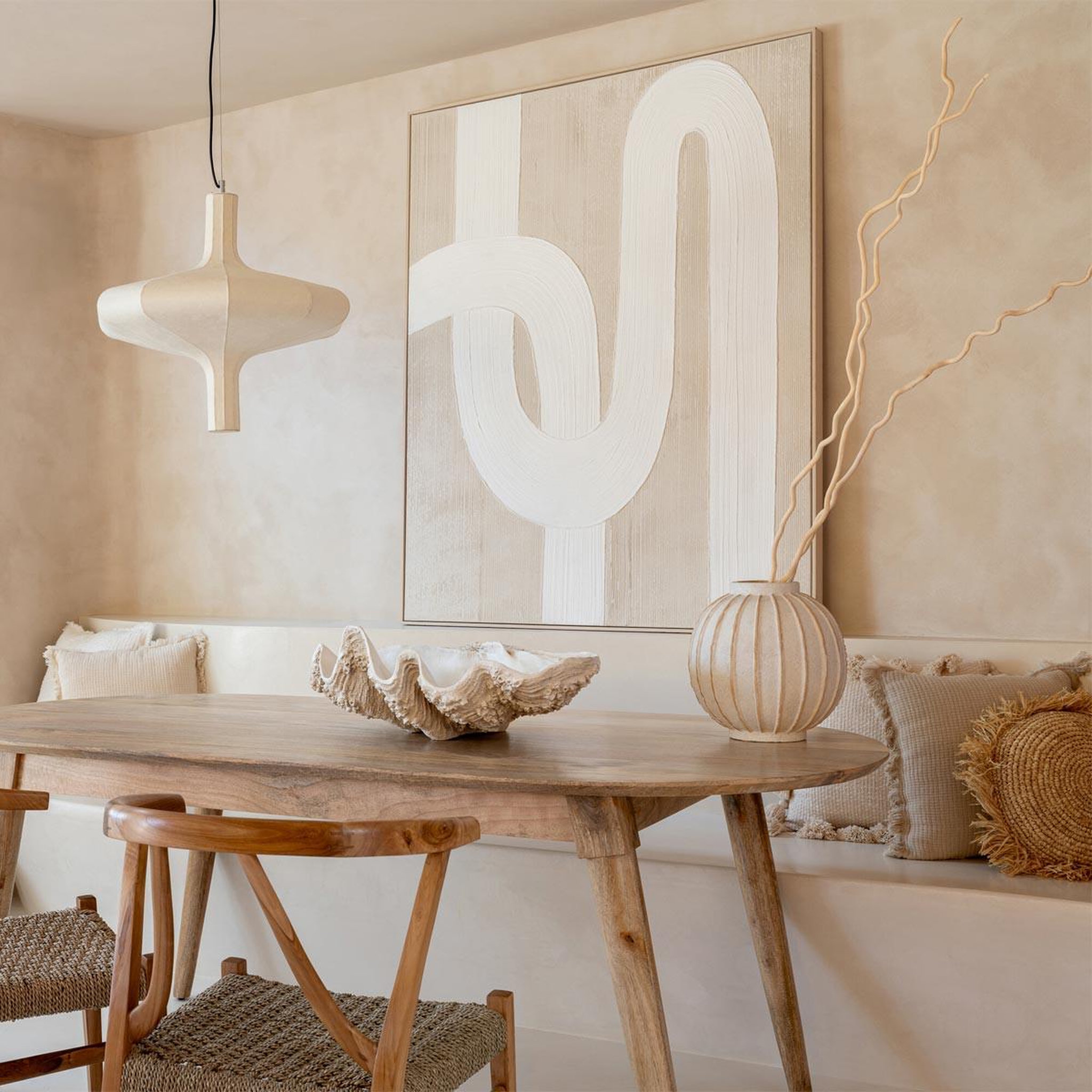 Voir la diapositive 4 : J-LINE Tableau déco  lignes  120x150cm beige & blanc