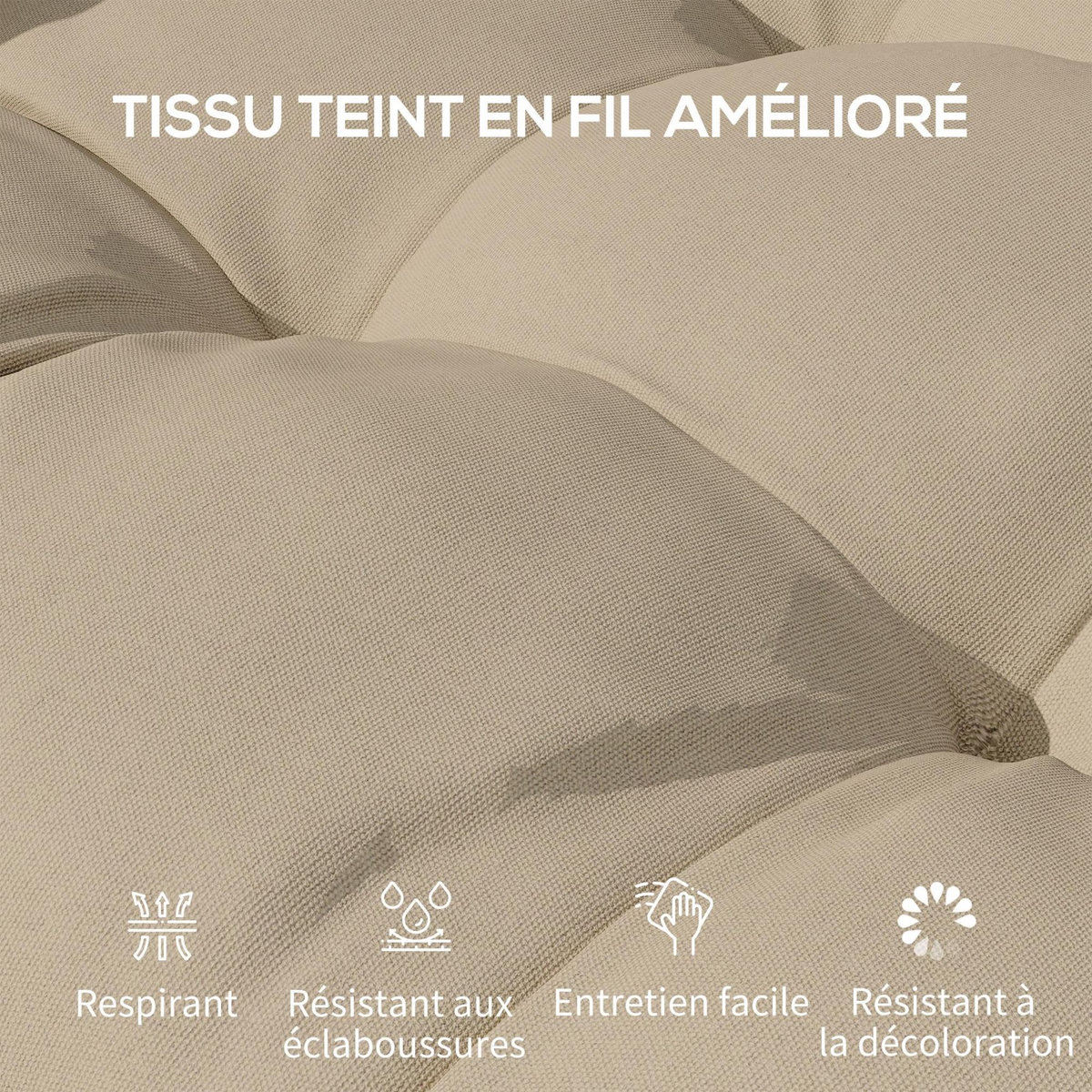 OUTSUNNY Lot de 4 coussins de chaise de jardin avec attaches kaki
