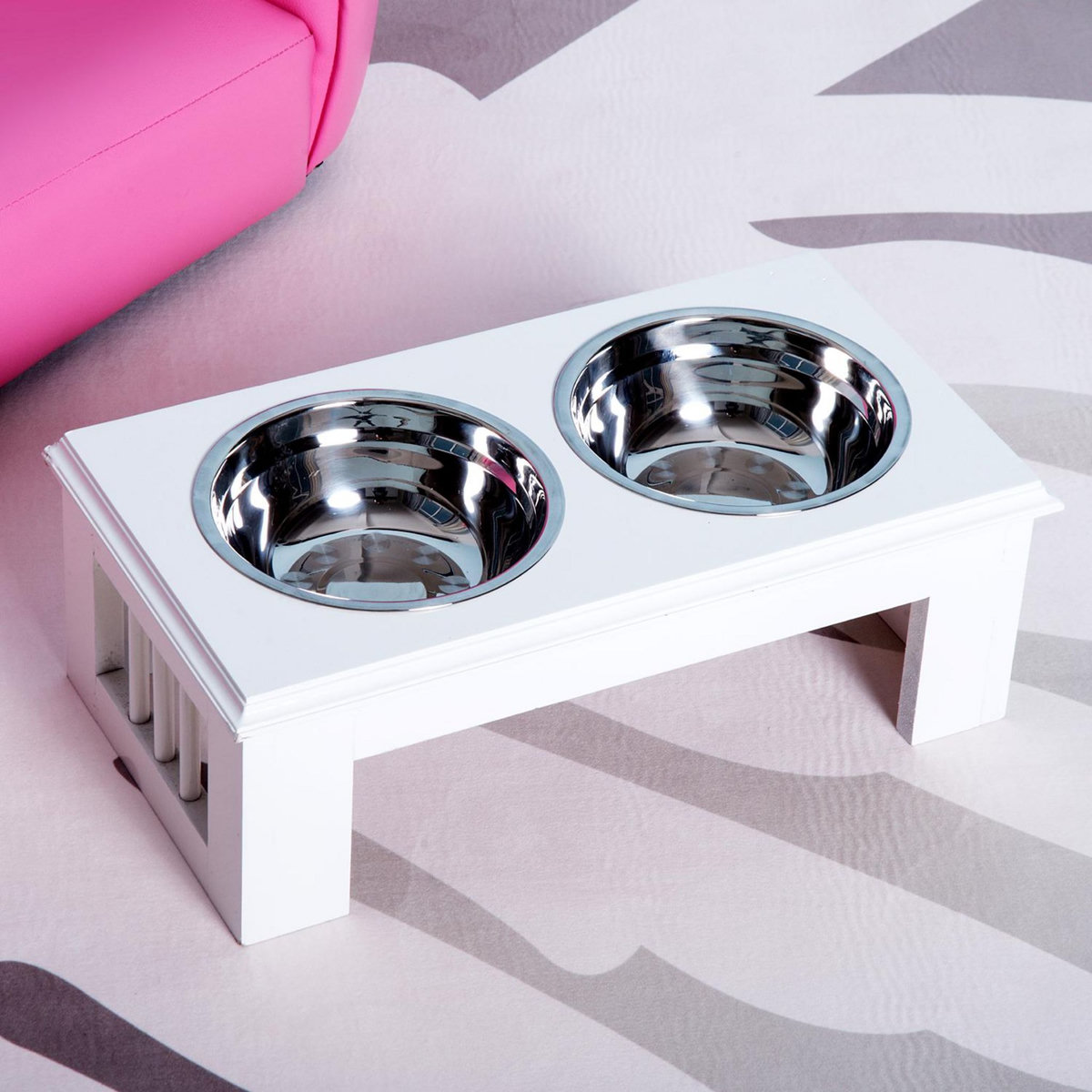 PAWHUT Gamelle double chien chat Porte-gamelles surélevé dim. 44L x 24l x 15H cm 2 gamelles acier inox. incluses MDF