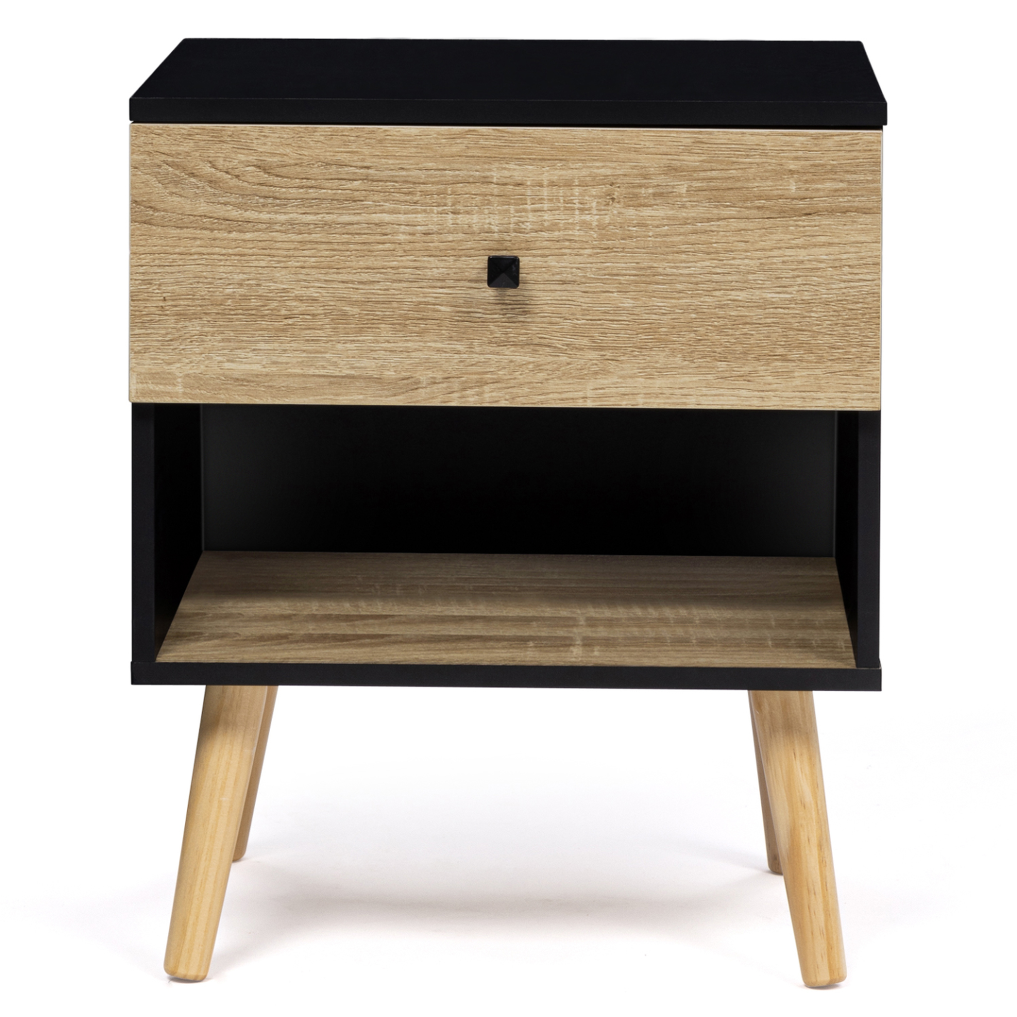 Voir la diapositive 3 : ID MARKET Lot de 2 tables de chevet emmie scandinaves 1 tiroir avec niche noir et hêtre