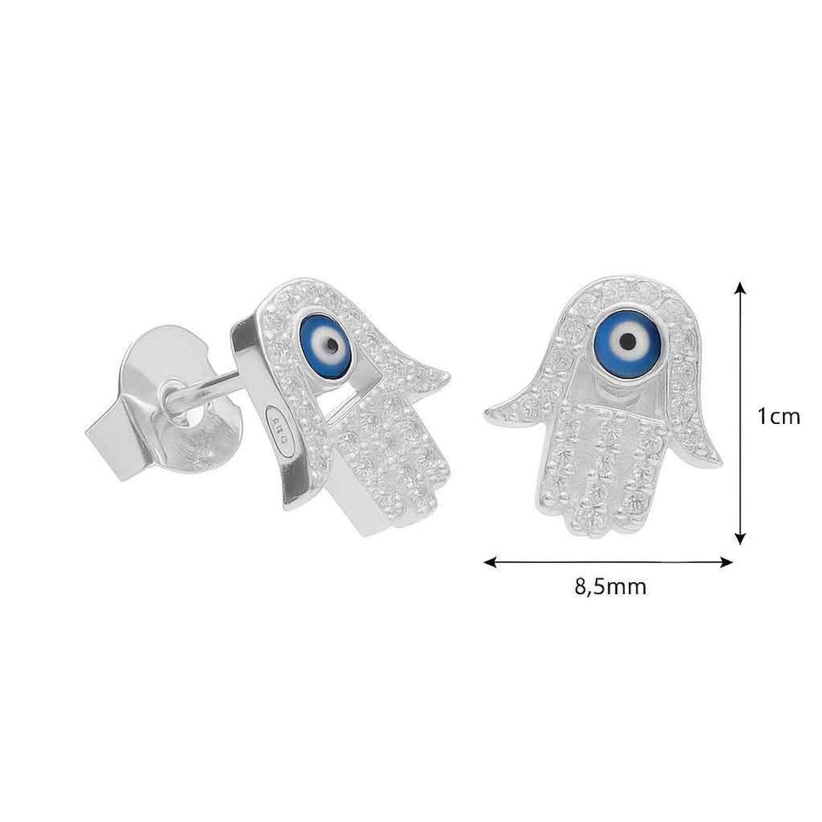 L'ATELIER D'AZUR Boucles d'Oreilles Argent 925/000 Rhodié - Main de Fatma Pavée de Zirconiums