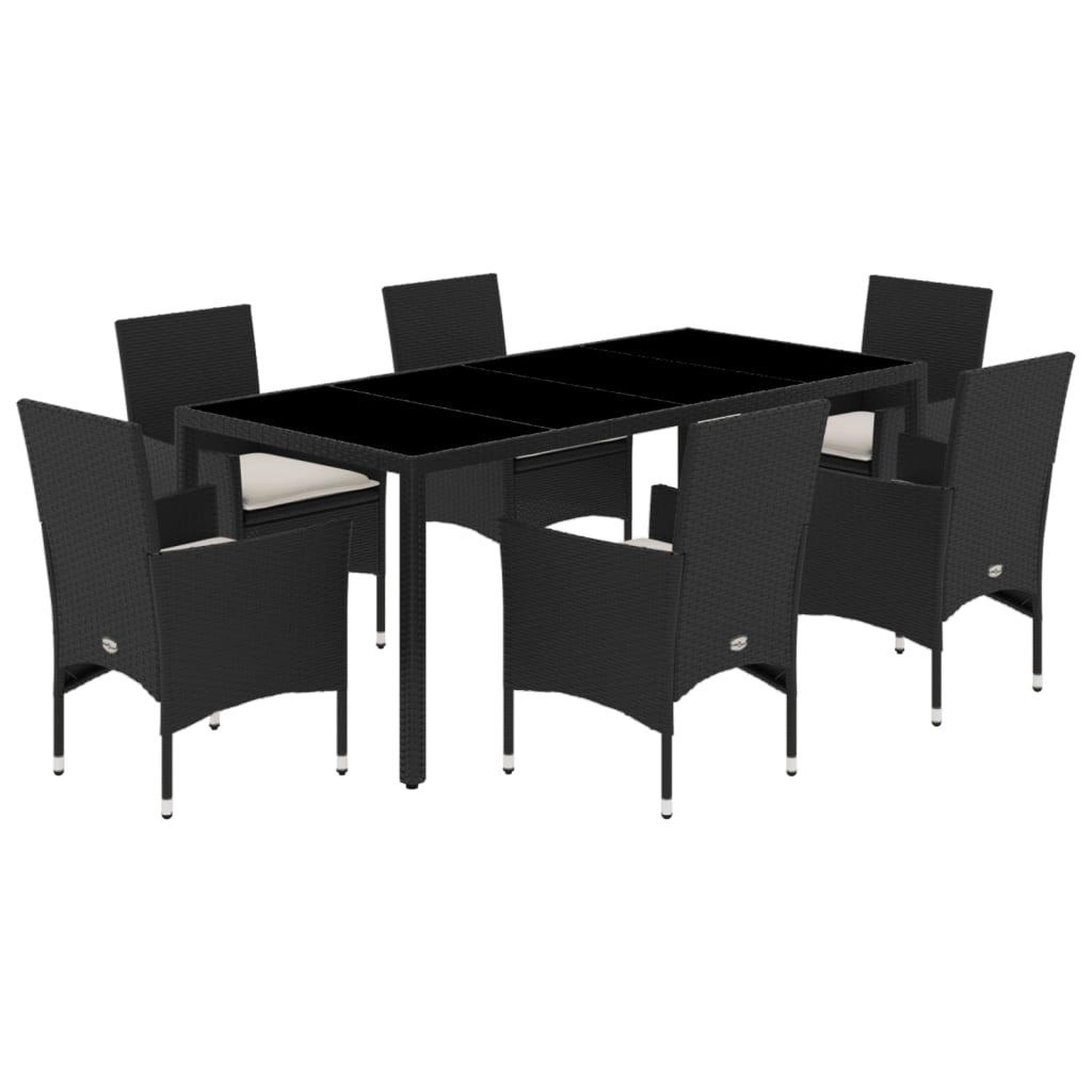 Voir la diapositive 2 : VIDAXL Ensemble a manger de jardin et coussins 7 pcs noir rotin acacia