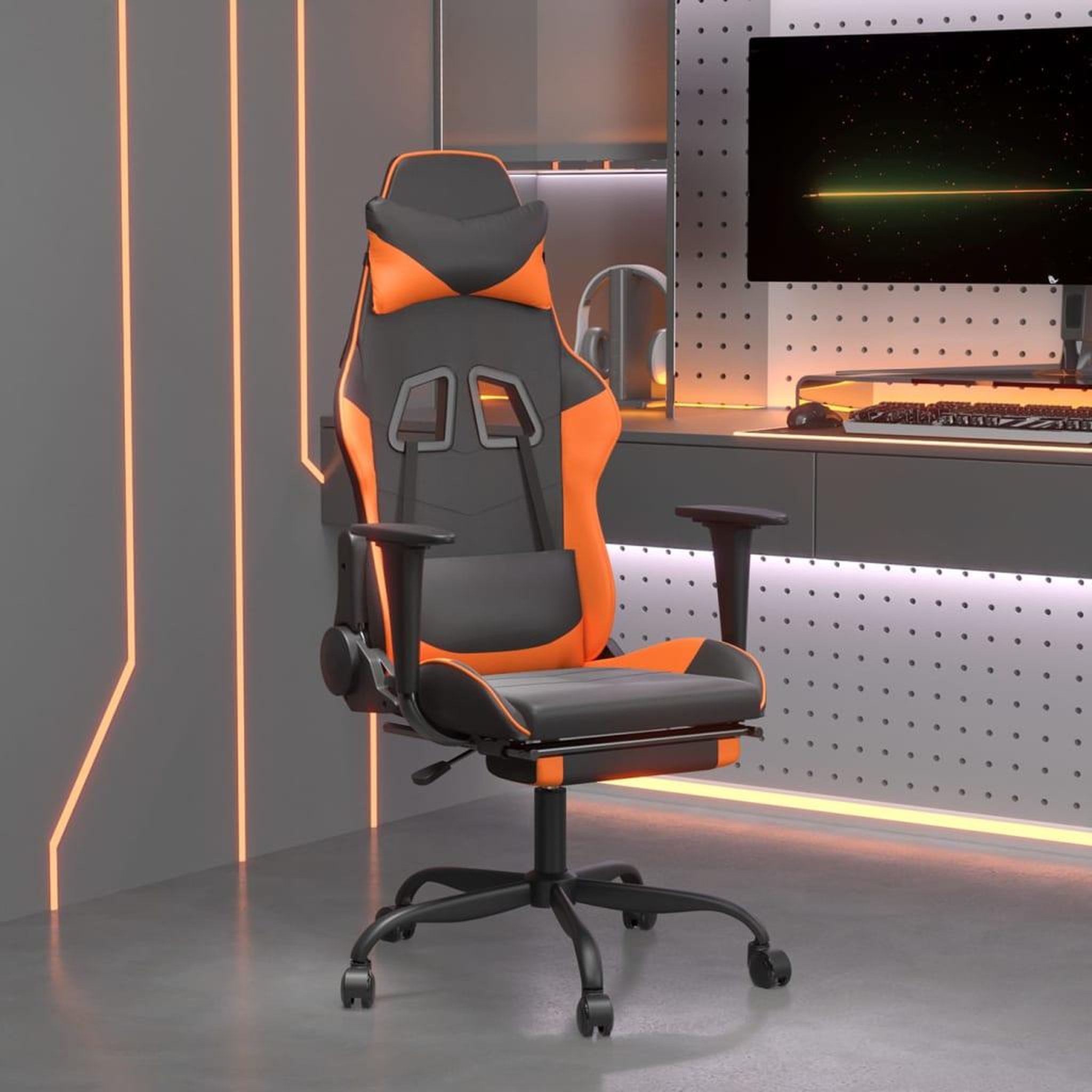 VIDAXL Chaise de jeu de massage et repose-pied Noir&Orange Similicuir