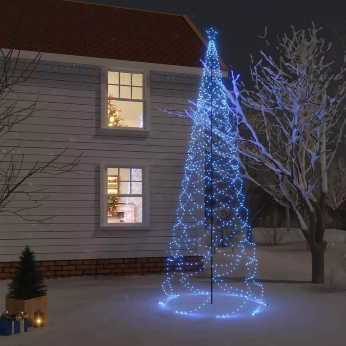 VIDAXL Arbre de Noël avec poteau en metal 1400 LED bleues 5 m