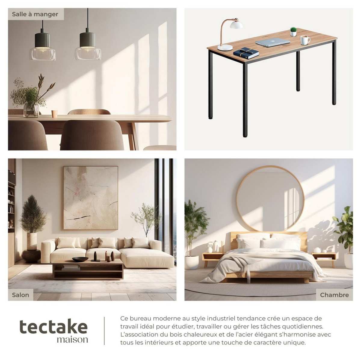 tectake Bureau Style industriel Grand espace pour les jambes