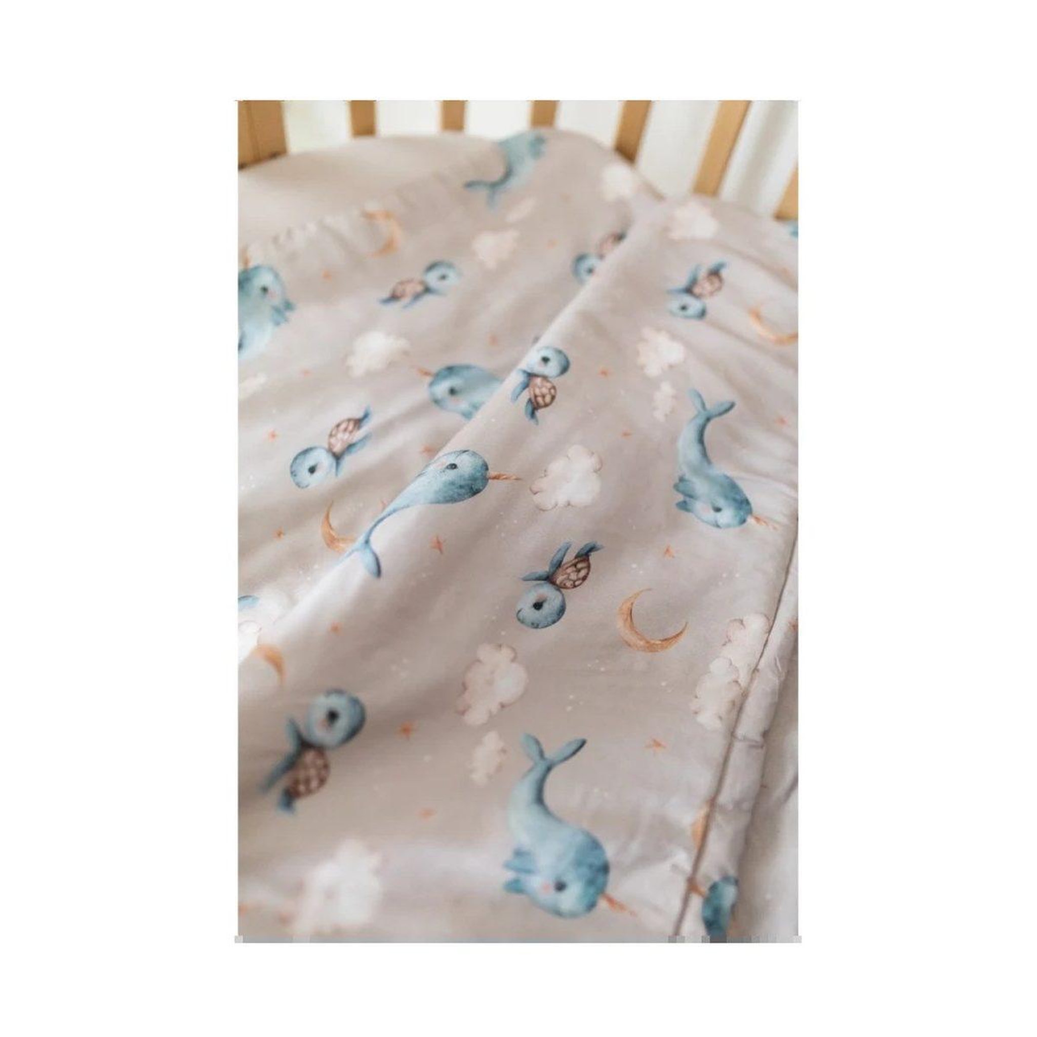 Voir la diapositive 5 : WALDIN Oreiller bébé 60 × 40 cm - motif baleine, beige foncé