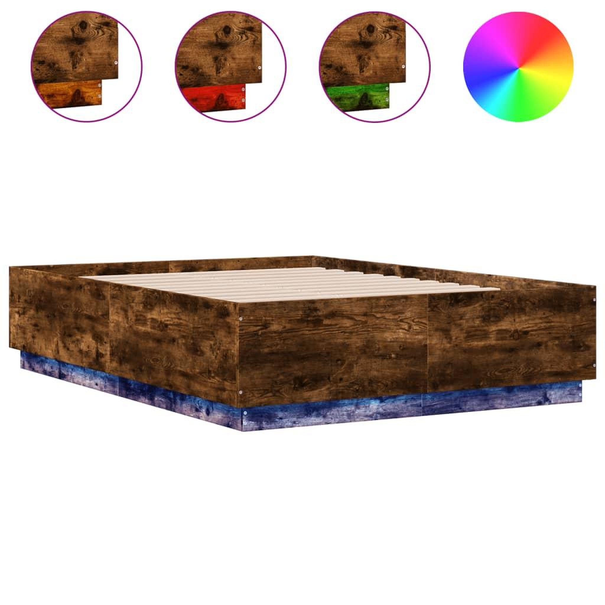 Voir la diapositive 2 : VIDAXL Cadre de lit avec LED sans matelas chene fume 135x190 cm