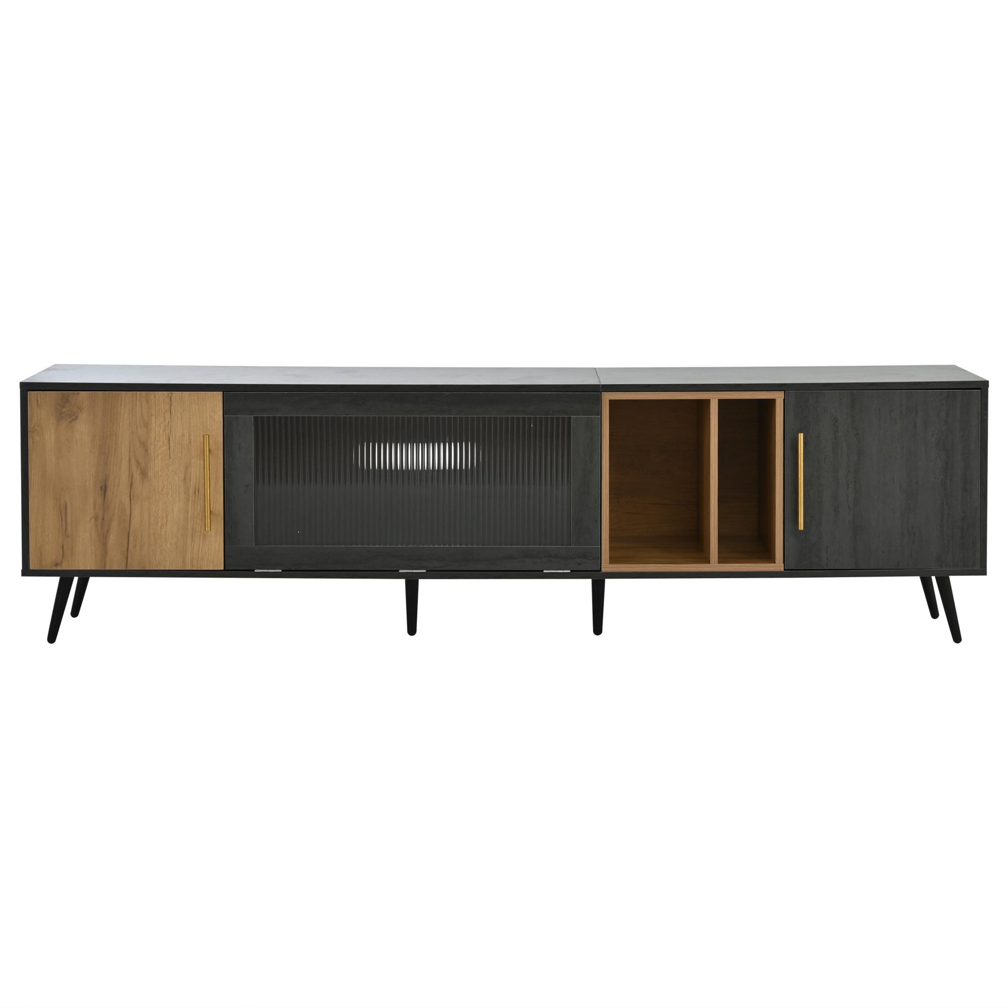 MERAX Meuble tv noir+naturel 200 cm mdf