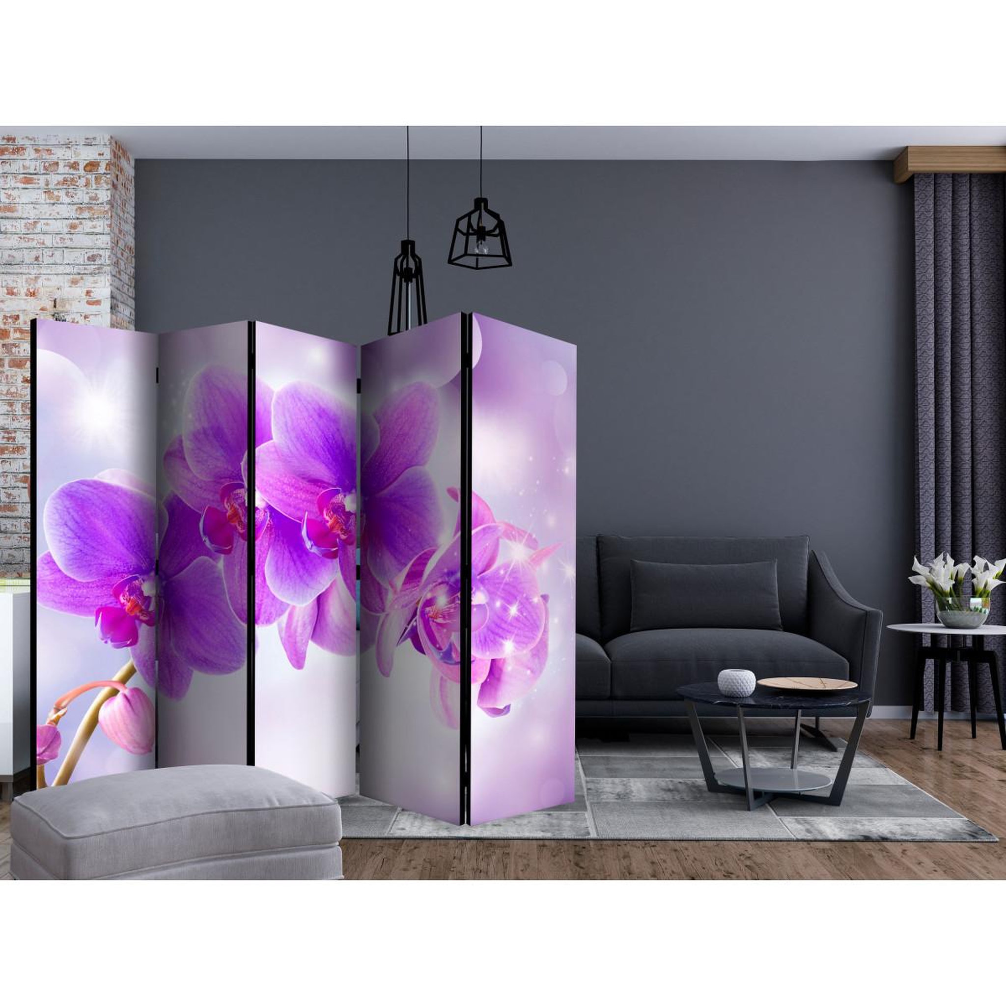 Voir la diapositive 2 : Paris Prix Paravent 5 volets  purple orchids  172x225cm