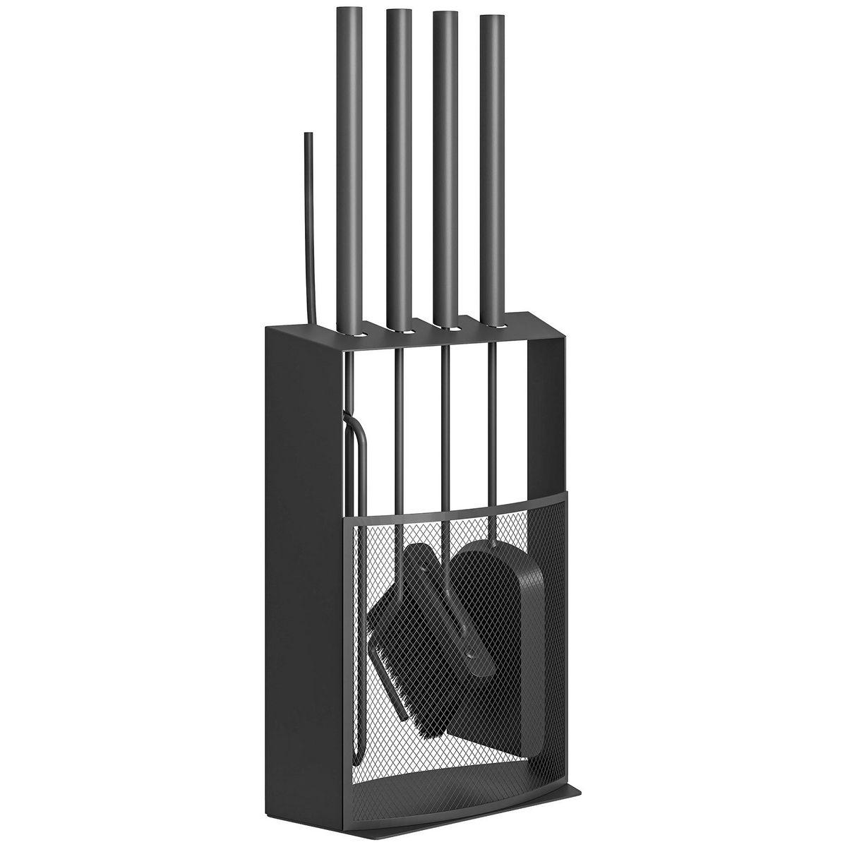 OUTSUNNY Ensemble serviteur de cheminée design 5 pièces en métal - brosse, pelle, tisonnier, pince - support inclus noir