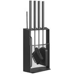 OUTSUNNY Ensemble serviteur de cheminée design 5 pièces en métal - brosse, pelle, tisonnier, pince - support inclus noir