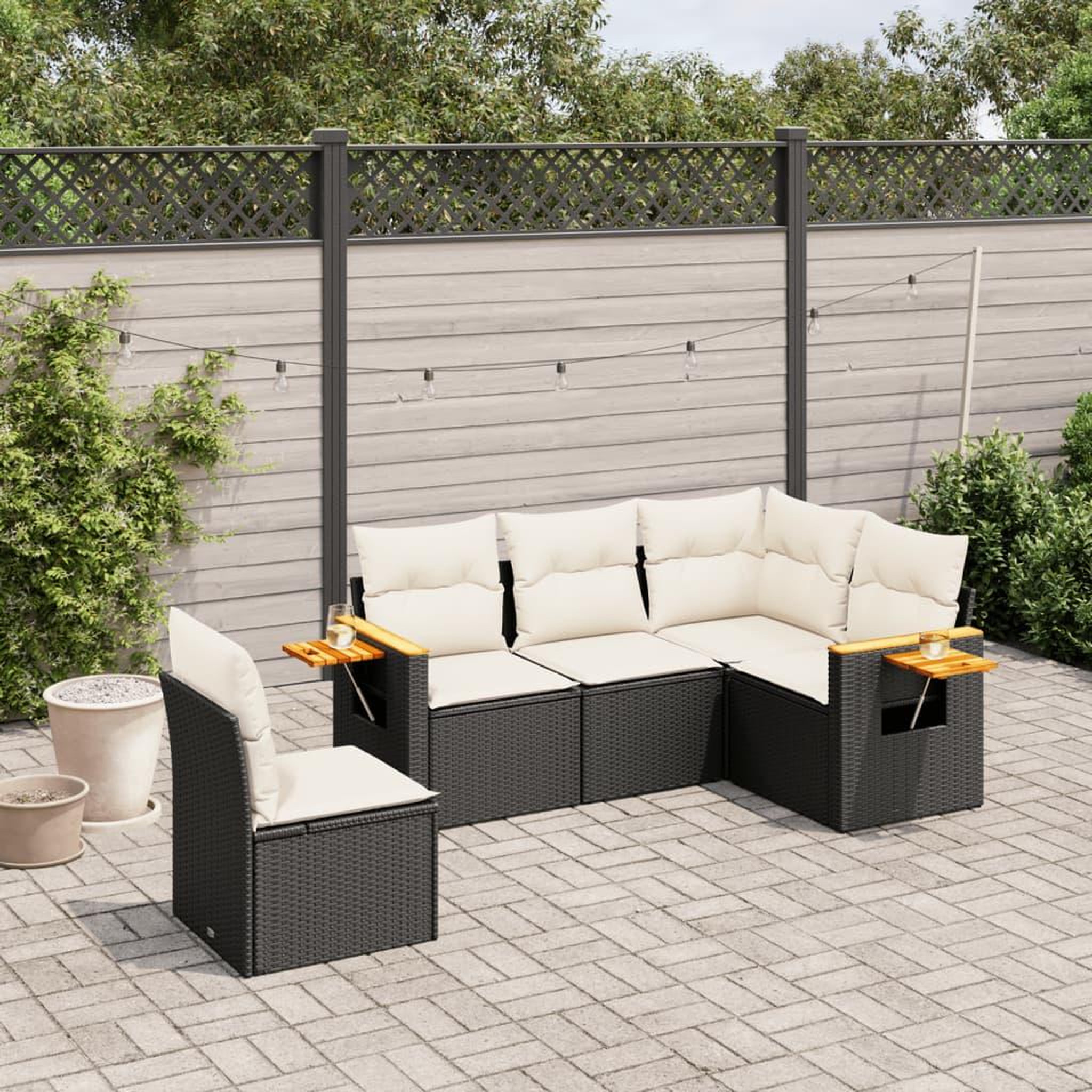 VIDAXL Salon de jardin 5 pcs avec coussins noir resine tressee