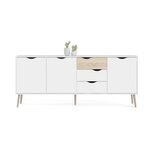 TVILUM Buffet - Blanc / Chene - 3 portes / 3 tiroirs - Pietement évasé en bois massif - 195,7 x 39,1 x 81,7 cm - TVILUM