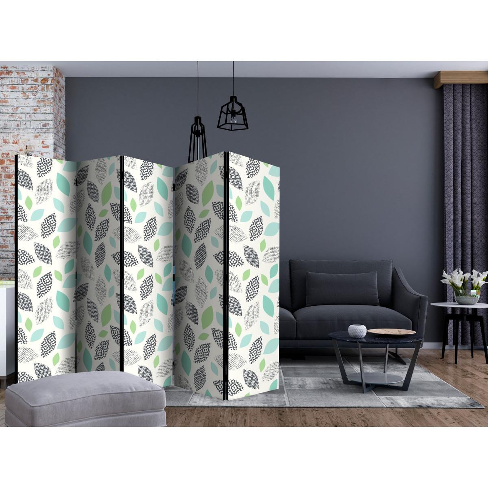 Voir la diapositive 2 : Paris Prix Paravent 5 volets  patterned leaves  172x225cm