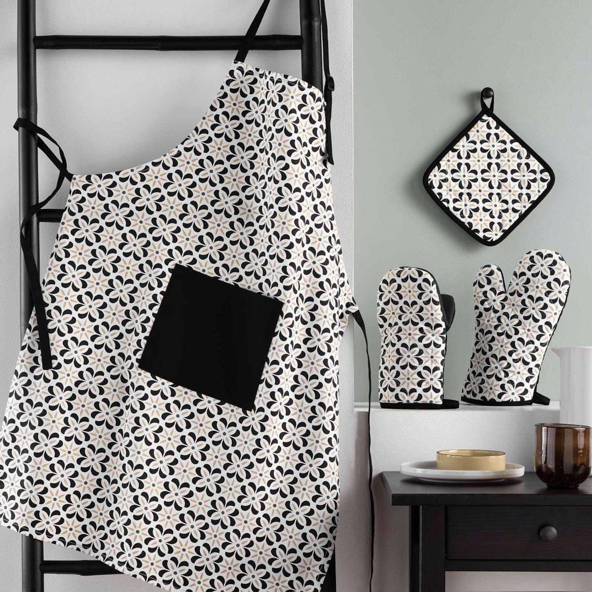 Paris Prix Gant de Cuisine en Coton  Solaris  30cm Noir