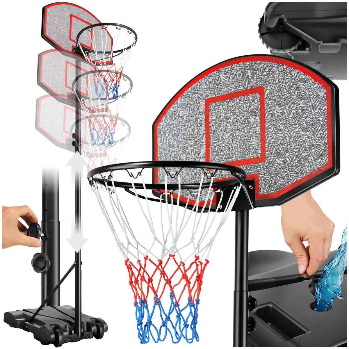 tectake Panier de basketball avec panneau et support noir