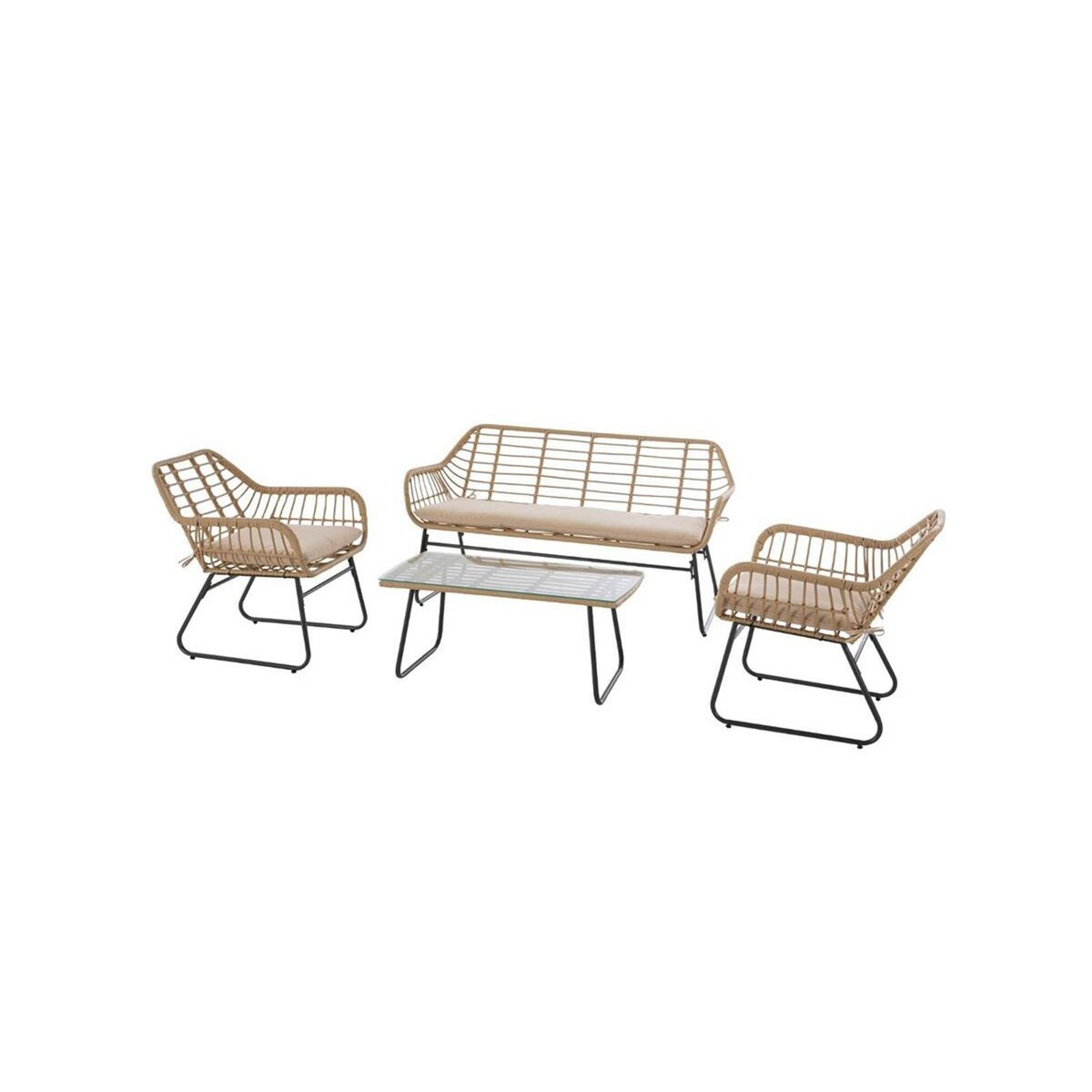 HESPERIDE Salon de jardin en résine tressée Lambada Sésame avec table basse rectangulaire - 4 places - Hespéride