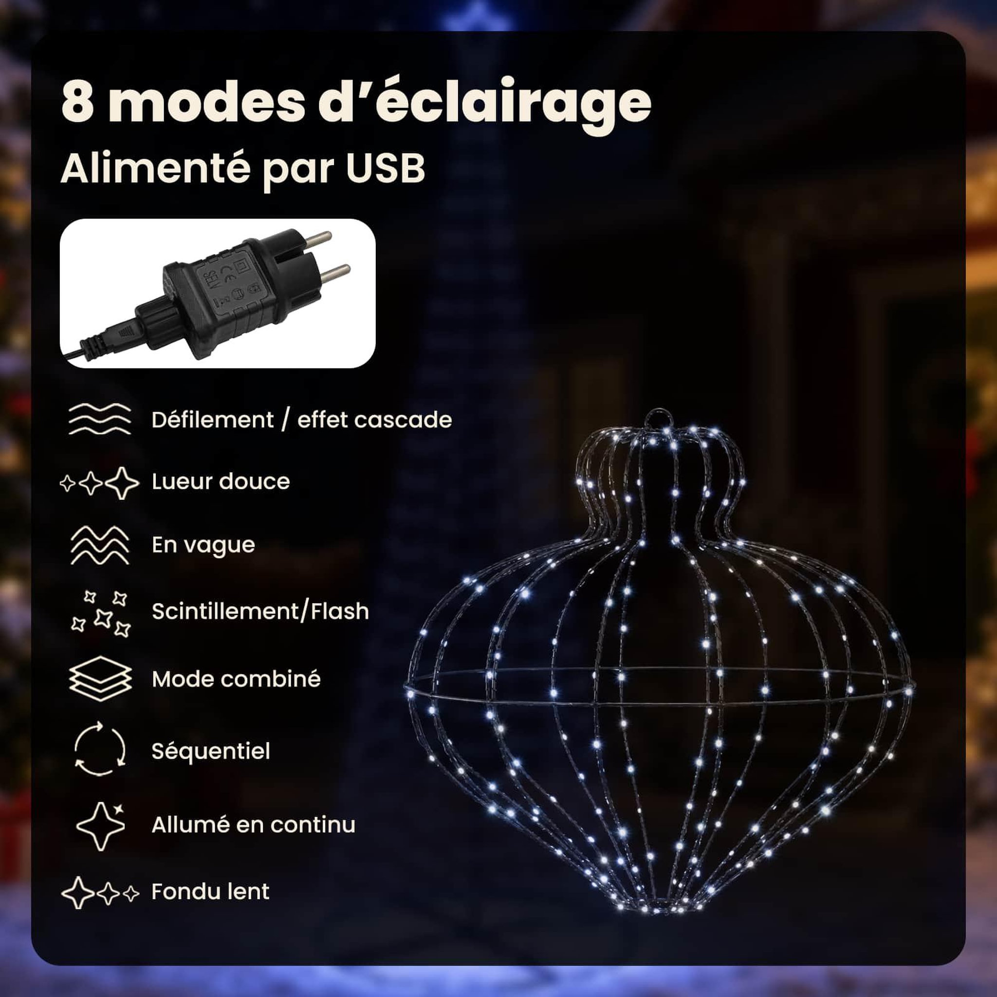 Voir la diapositive 4 : VIDAXL Lumiere de finial de Noël 192 LED Blanc froid Ø 45 x 40 cm