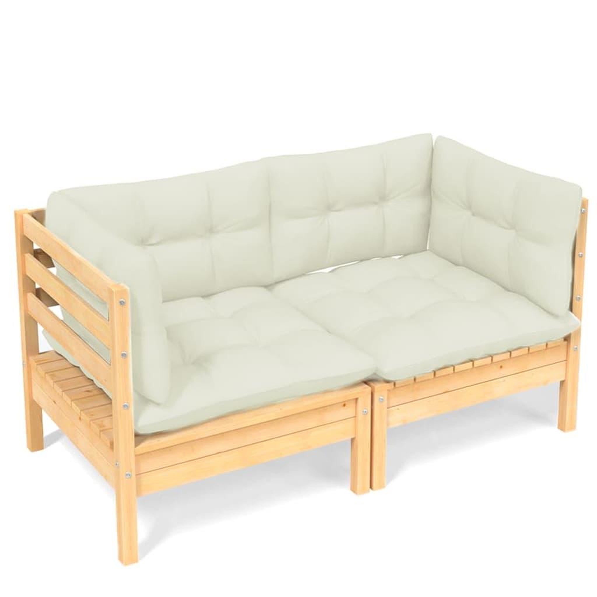Voir la diapositive 2 : VIDAXL Canape 2 places de jardin et coussins creme Bois de pin solide