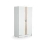 AT4 Armoire enfant 2 portes en bois Blanc et Hêtre Verni 96 x 51 x 176 cm