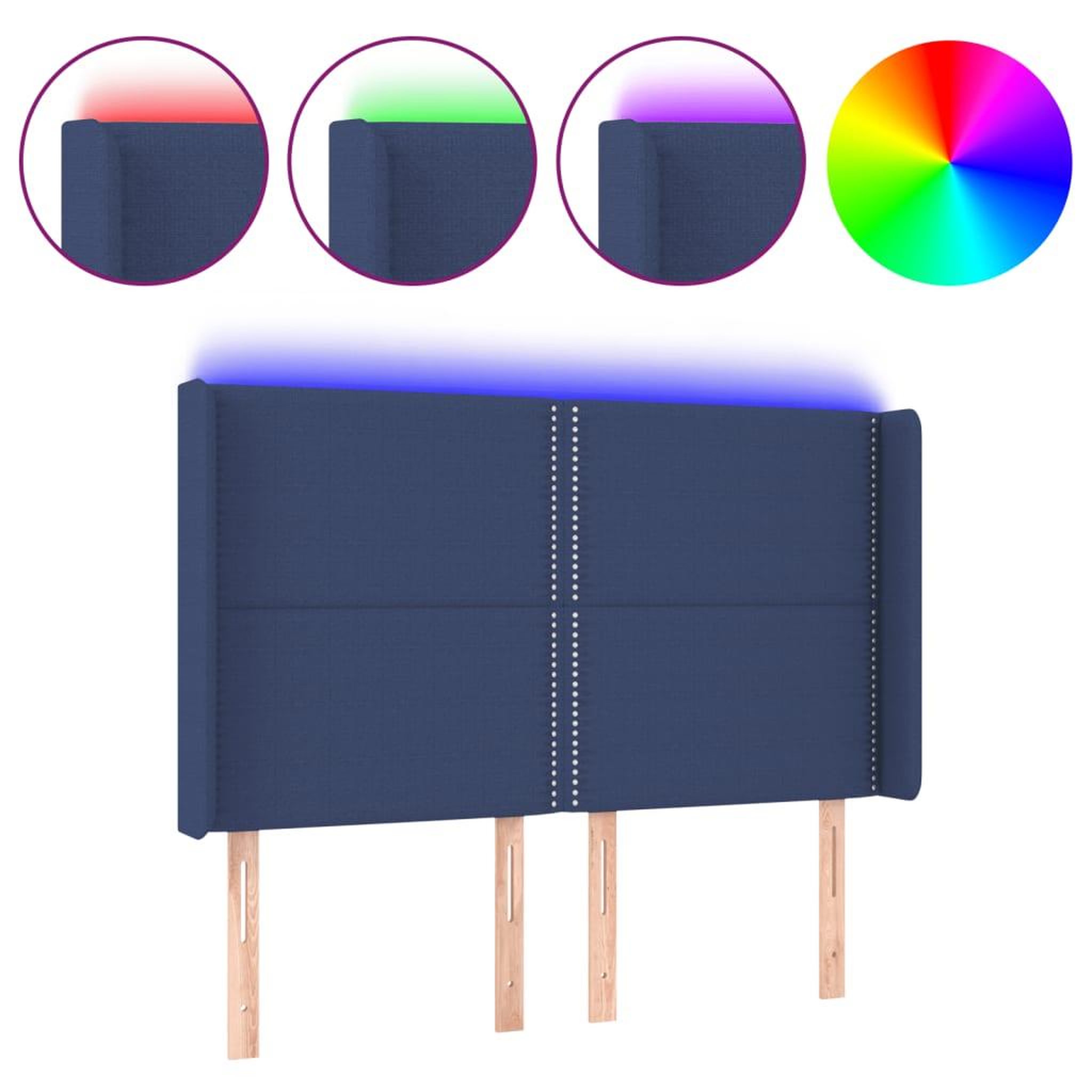 Voir la diapositive 2 : VIDAXL Tete de lit a LED Bleu 147x16x118/128 cm Tissu
