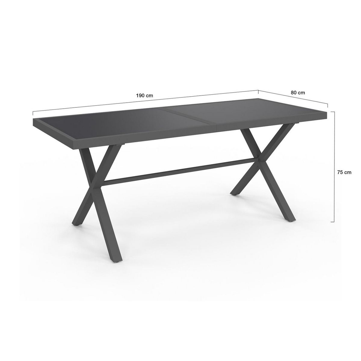 ID MARKET Salon de jardin SANTORIN table 190 cm pieds en croix et 8 chaises empilables gris anthracite