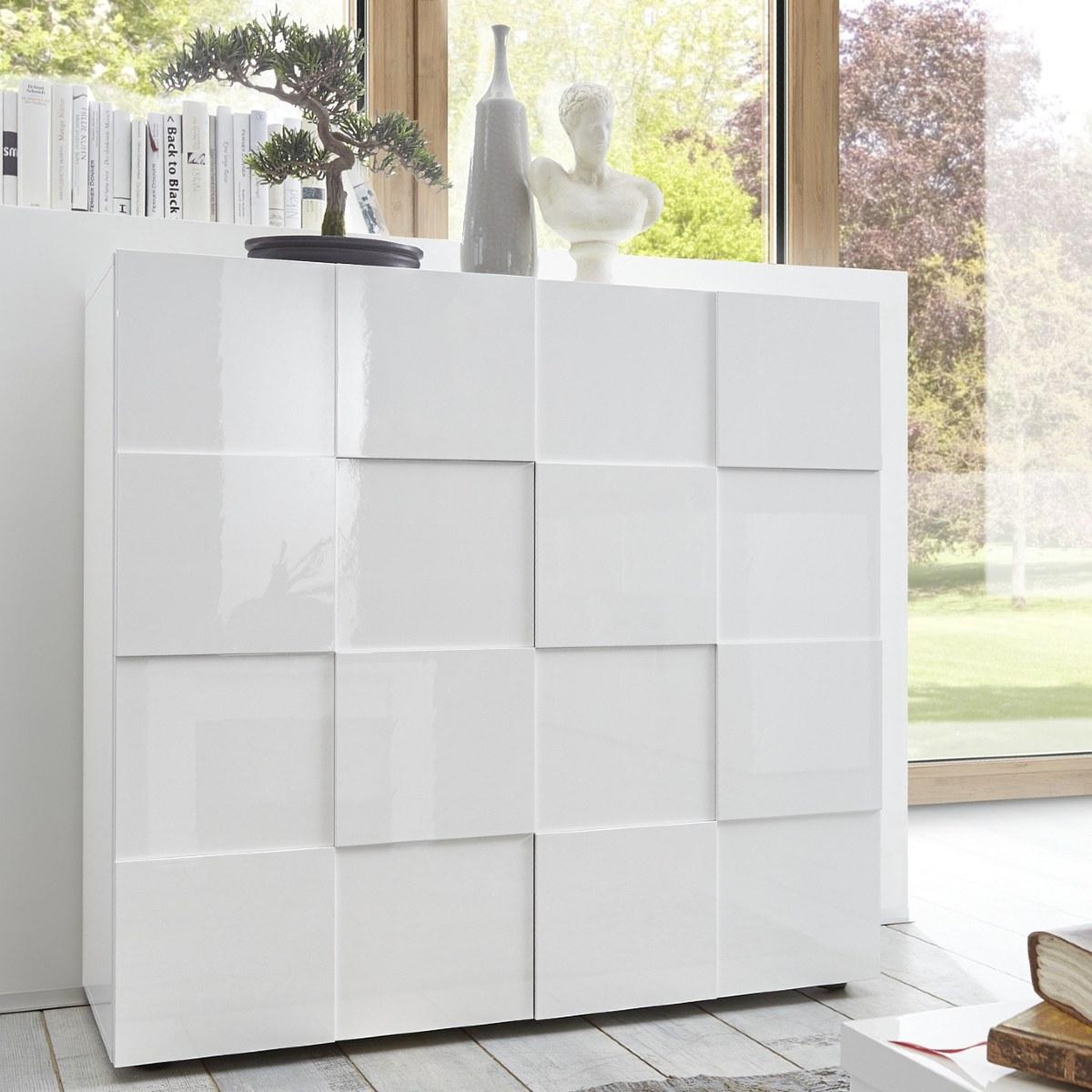 Voir la diapositive 2 : JLC KREATION Buffet haut design laqué blanc 2 portes MADO