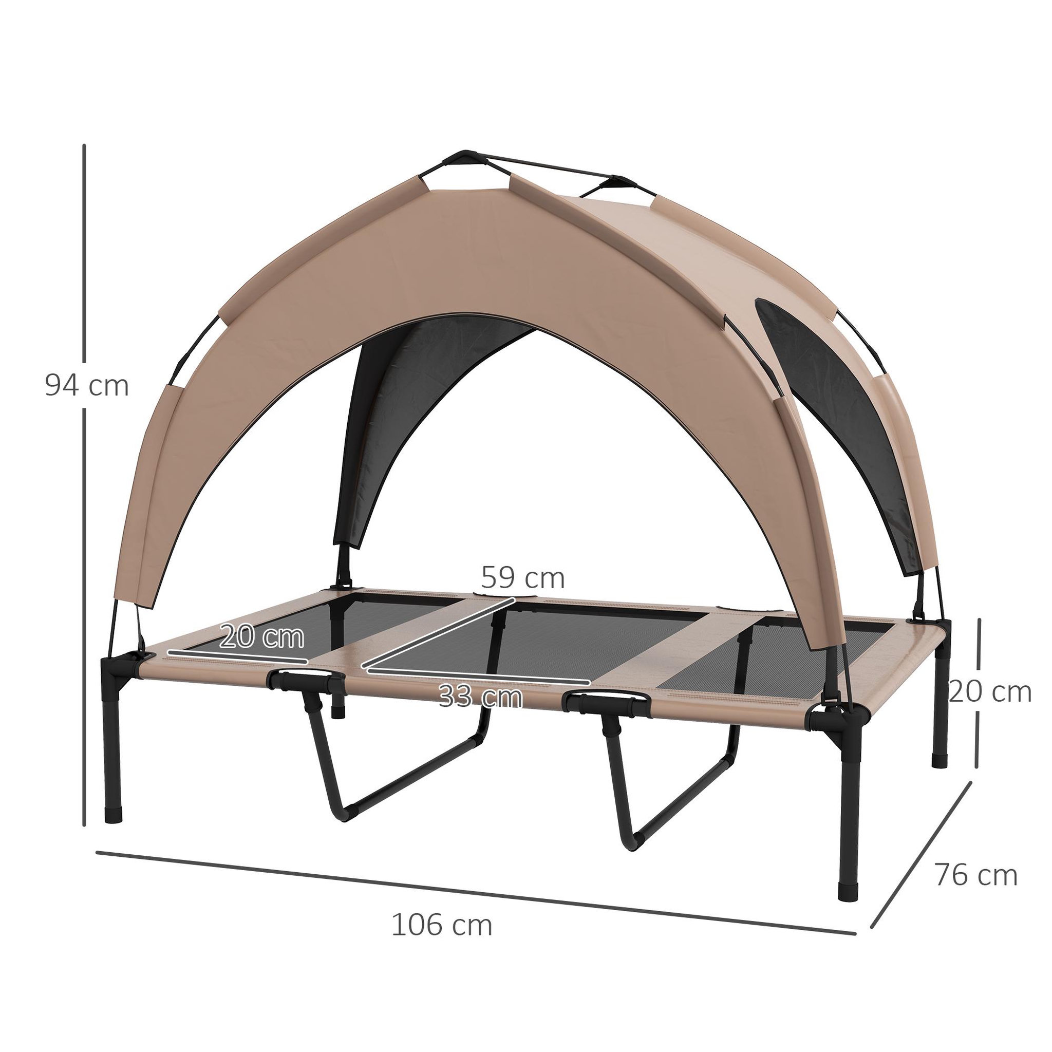 Voir la diapositive 3 : PAWHUT Lit chien sur pied avec voile ombrage - 106 x 76 x 94 cm - sac de transport - marron