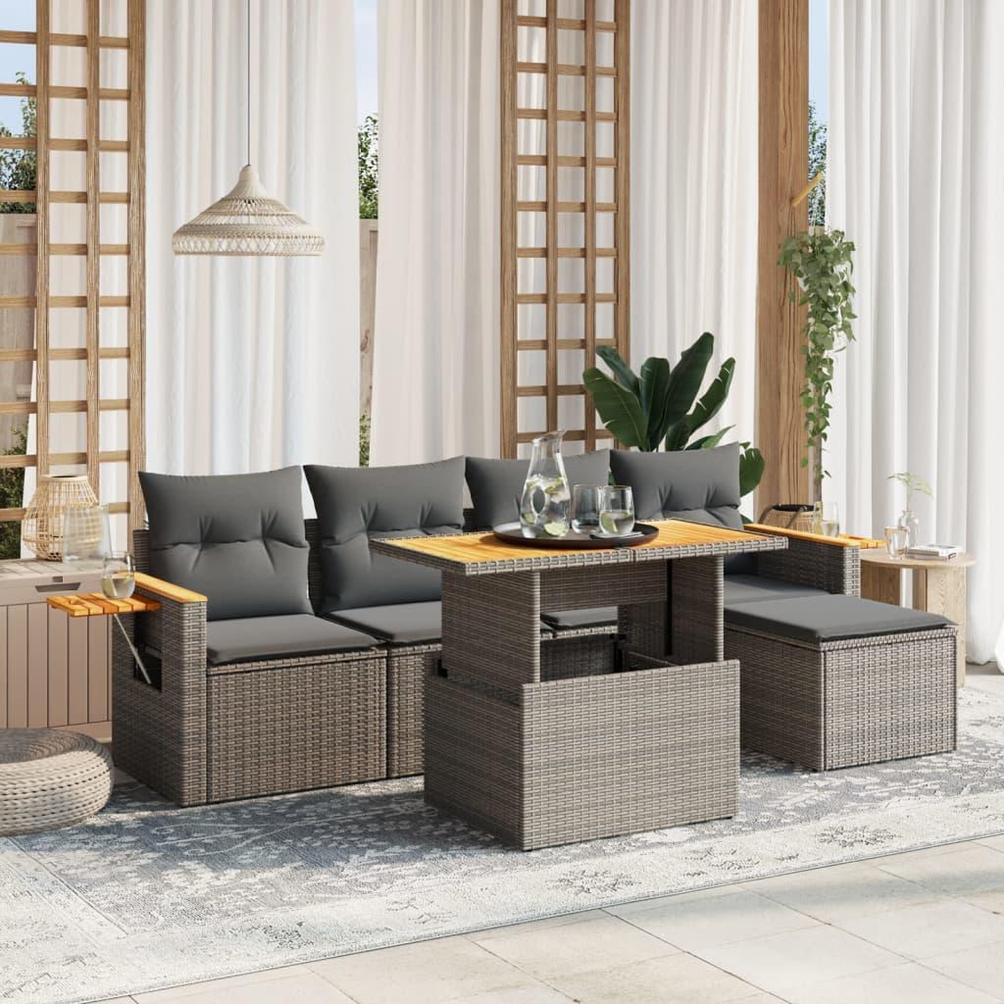 VIDAXL Salon de jardin 6 pcs avec coussins gris resine tressee