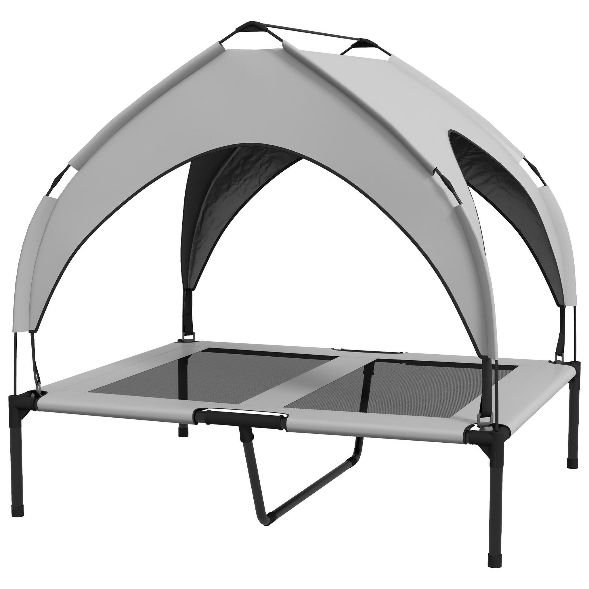 PAWHUT Lit chien surélevé - lit chien sur pieds - velum textilène micro-perforé sac transport gris