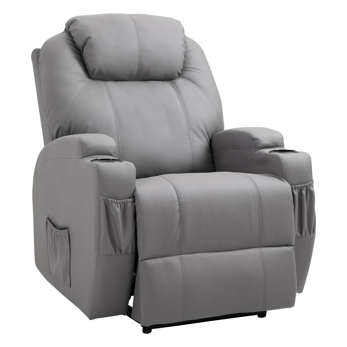 HOMCOM Fauteuil luxe de relaxation et massage inclinaison dossier repose-pied électrique revêtement synthétique gris