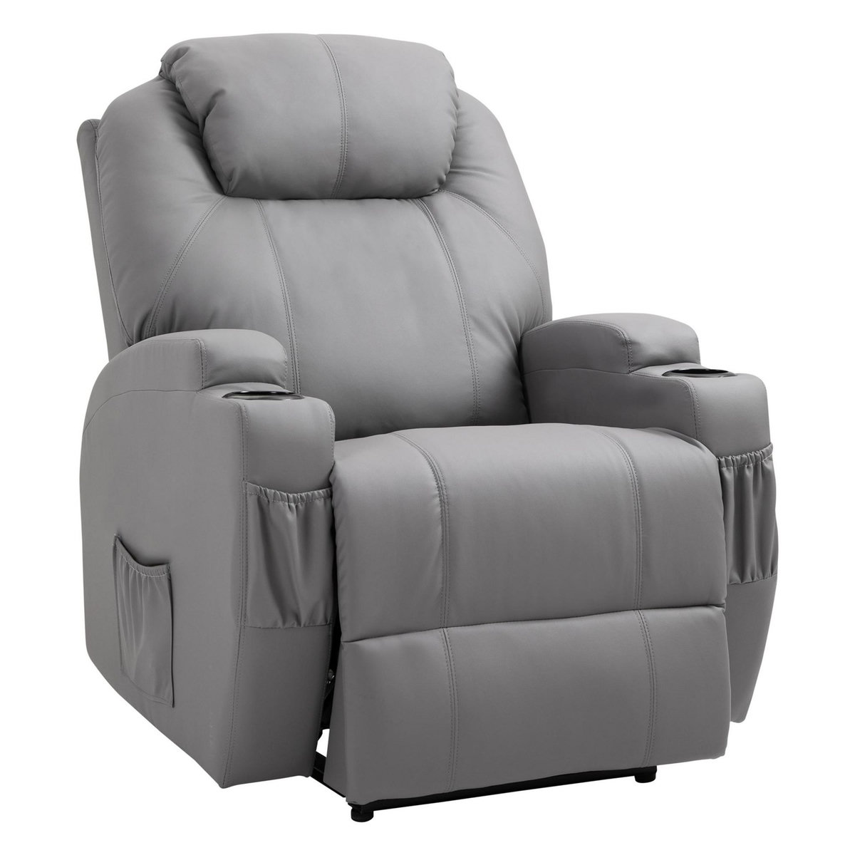 HOMCOM Fauteuil luxe de relaxation et massage inclinaison dossier repose-pied électrique revêtement synthétique gris