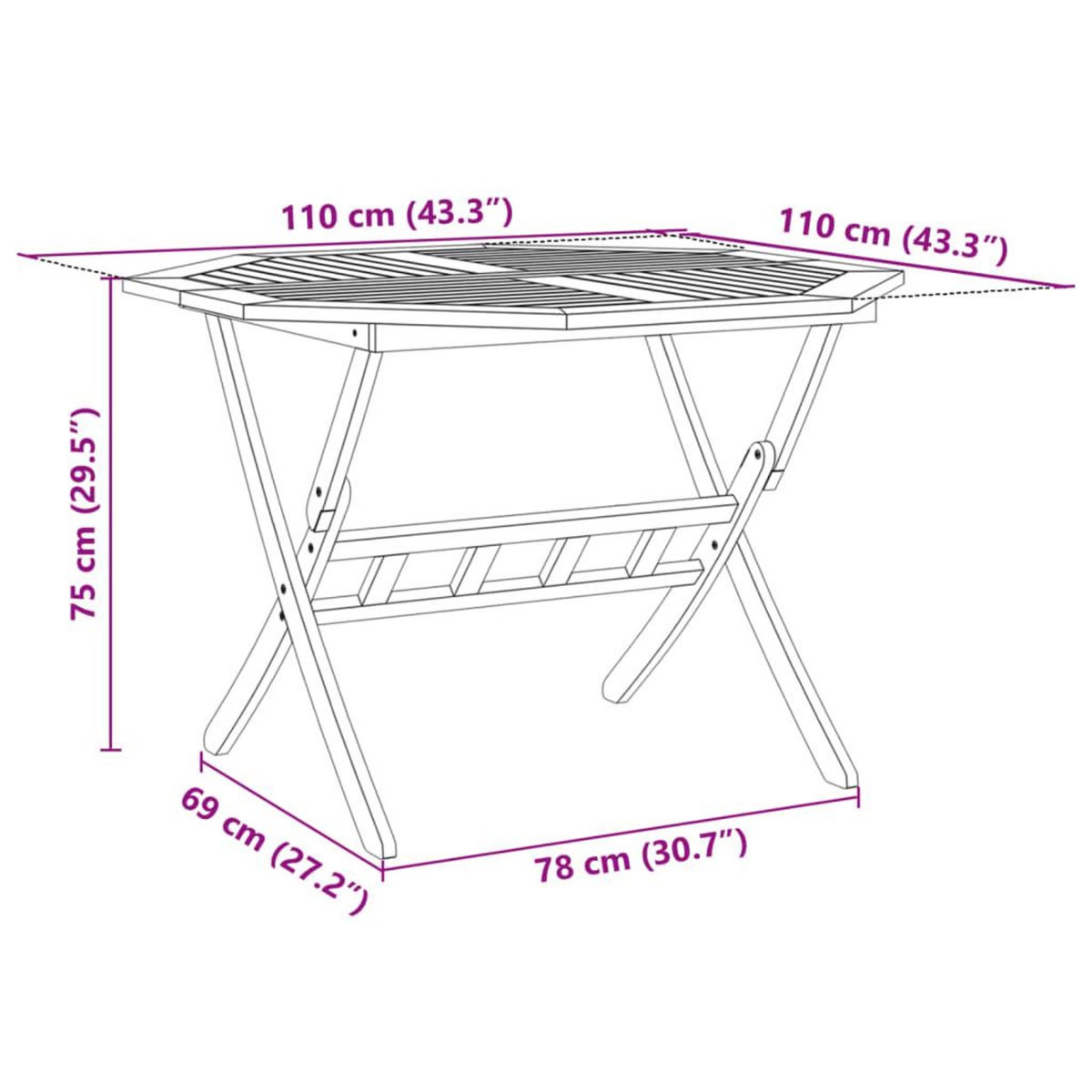 VIDAXL Table pliable de jardin Ø110x75 cm bois d'acacia solide