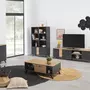 HOMIFAB Meuble TV 2 portes 2 tiroirs effet bois noir et bois naturel 180 cm - Zack