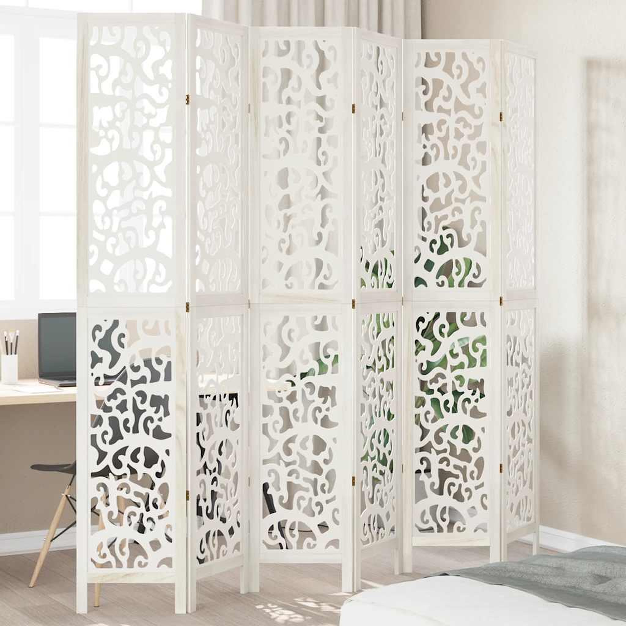 VIDAXL Cloison de separation 6 panneaux blanc bois de paulownia massif